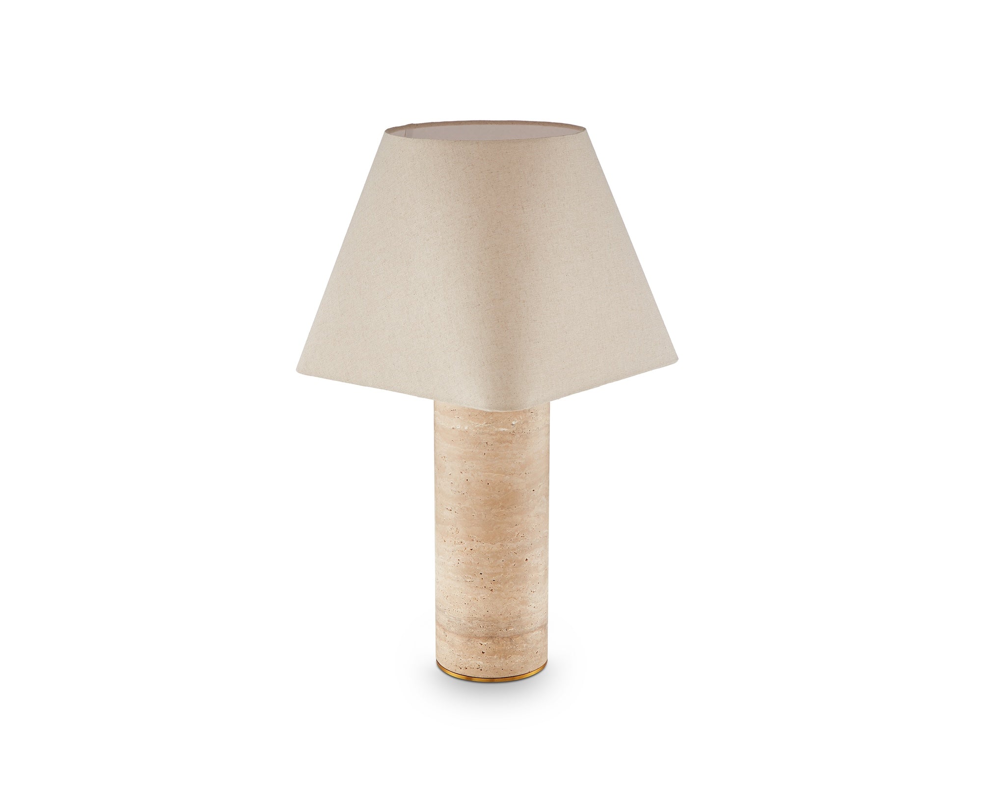 Corina Table Lamp - Travertine Marble & Beige Linen Shade
