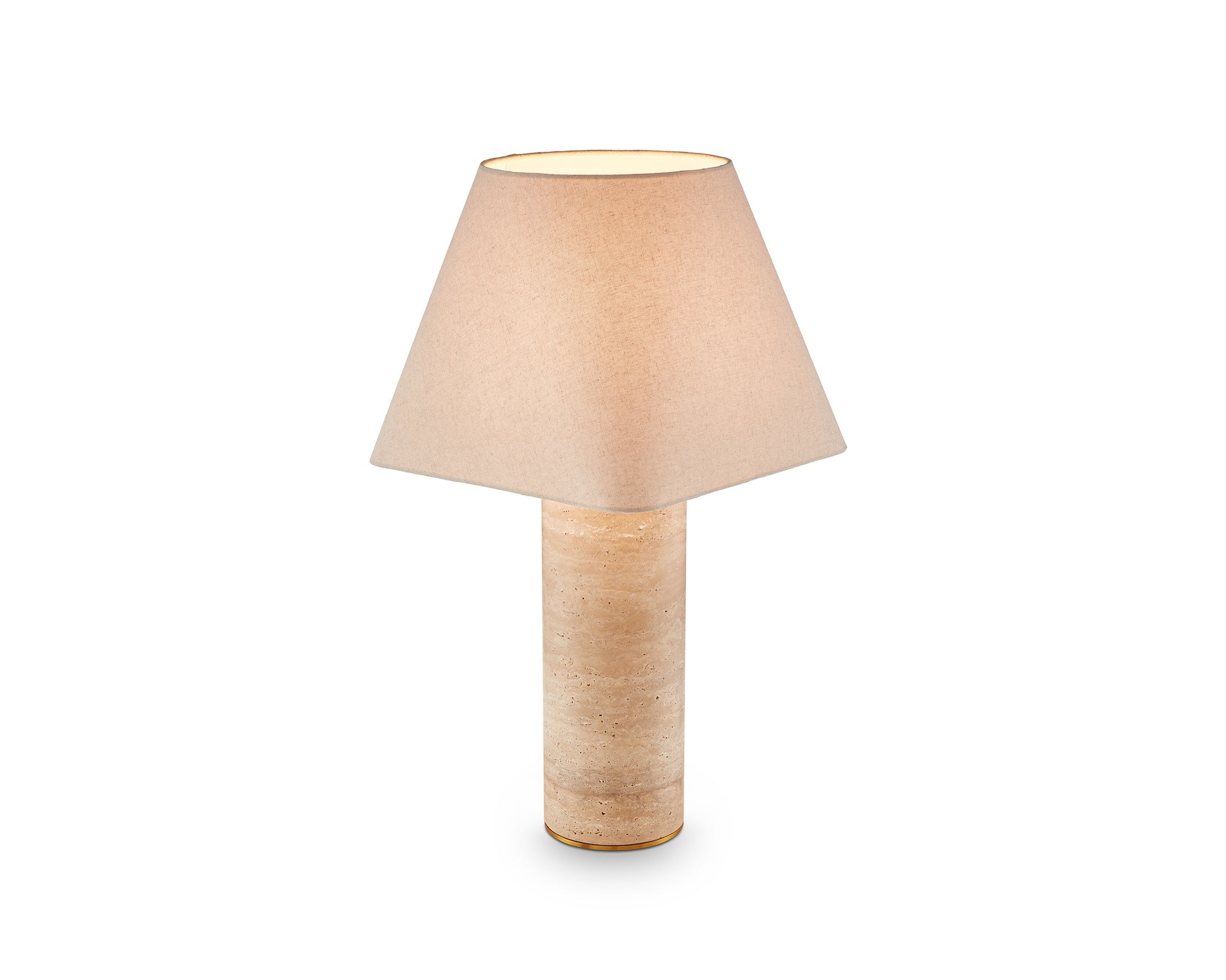 Corina Table Lamp - Travertine Marble & Beige Linen Shade