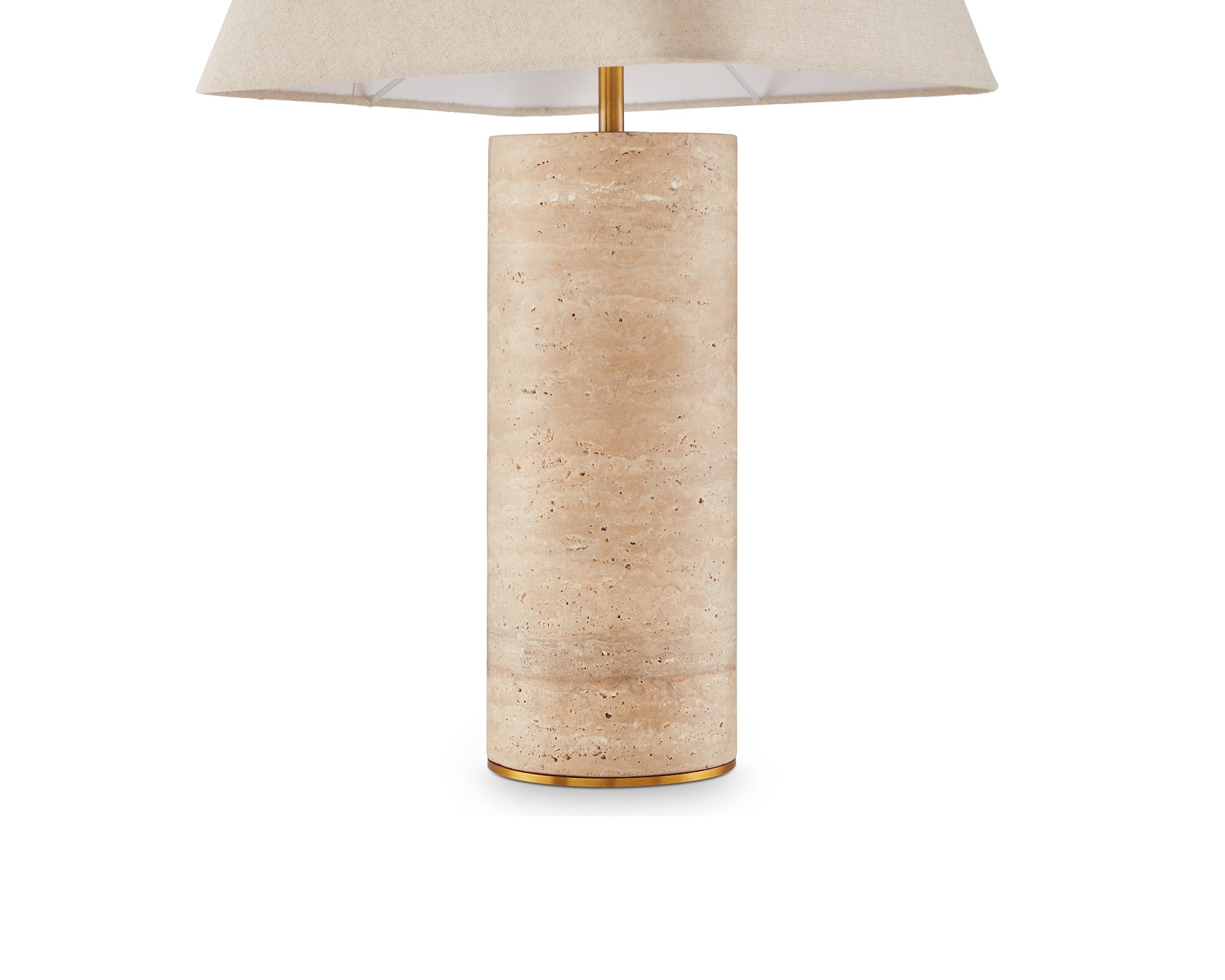 Corina Table Lamp - Travertine Marble & Beige Linen Shade