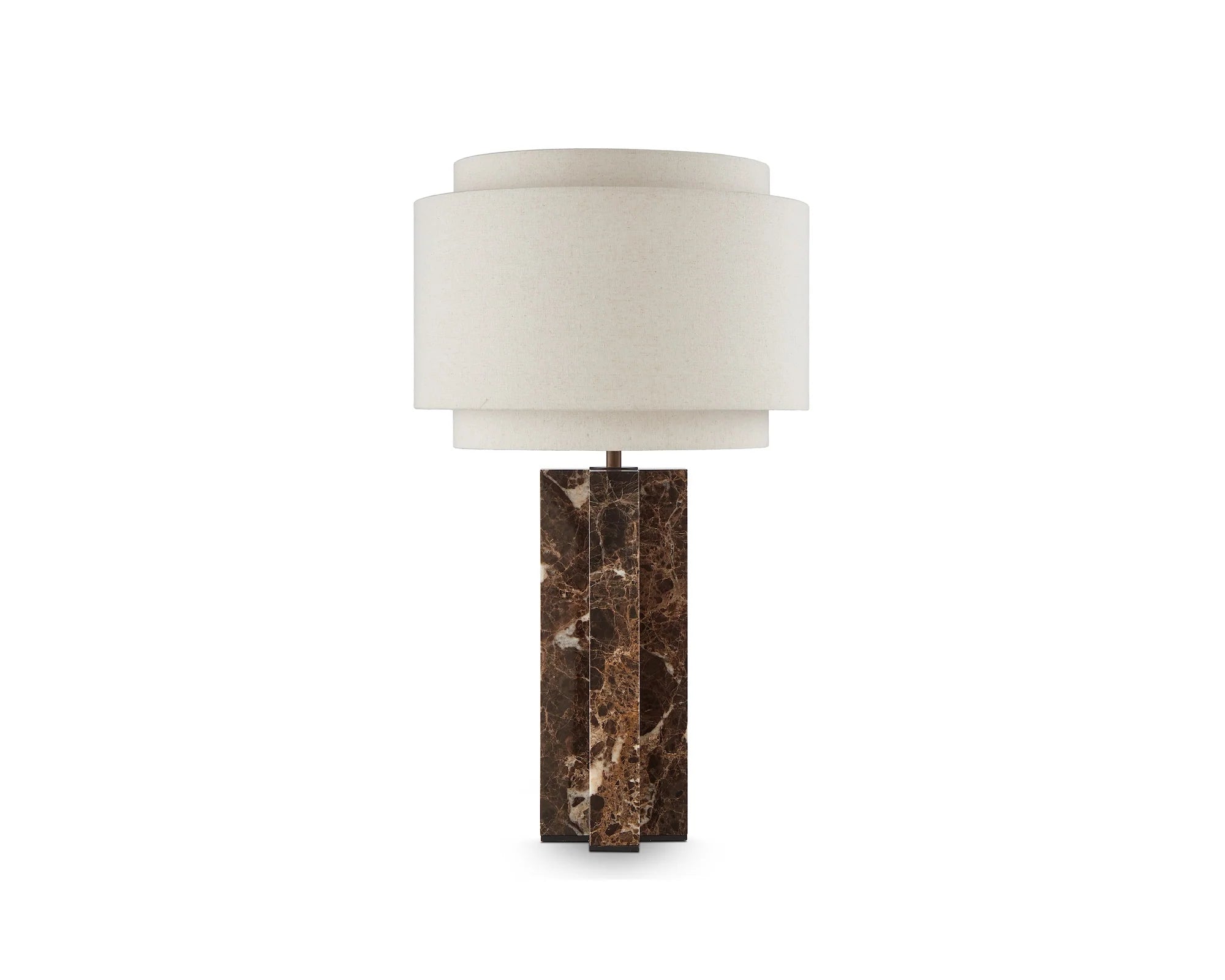 Asos Brown Emperador Marble & Light Beige Textured Linen Shade Table Lamp
