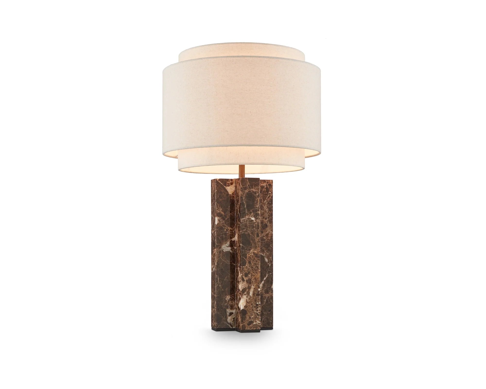 Asos Brown Emperador Marble & Light Beige Textured Linen Shade Table Lamp
