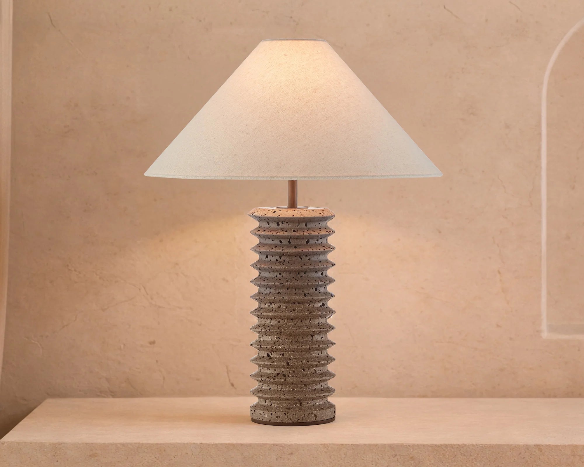Carson Black Travertine & Antique Bronze Table Lamp
