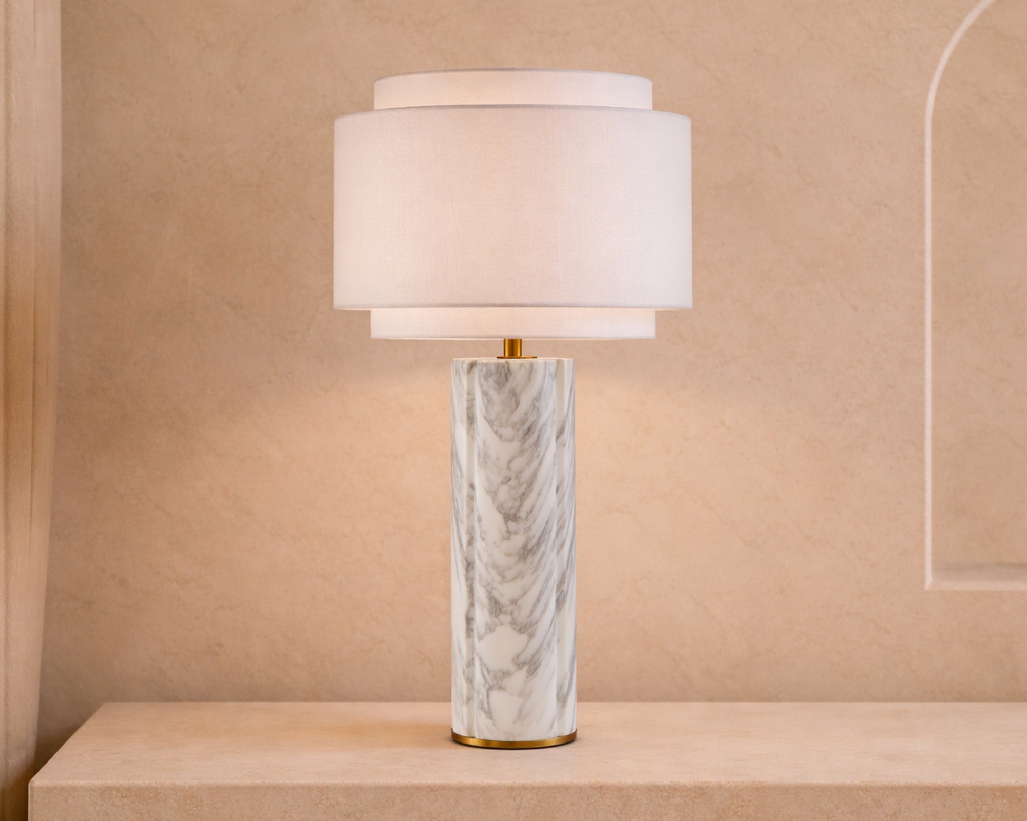Aulis Table Lamp - White & Grey Veined Marble & Antique Brass