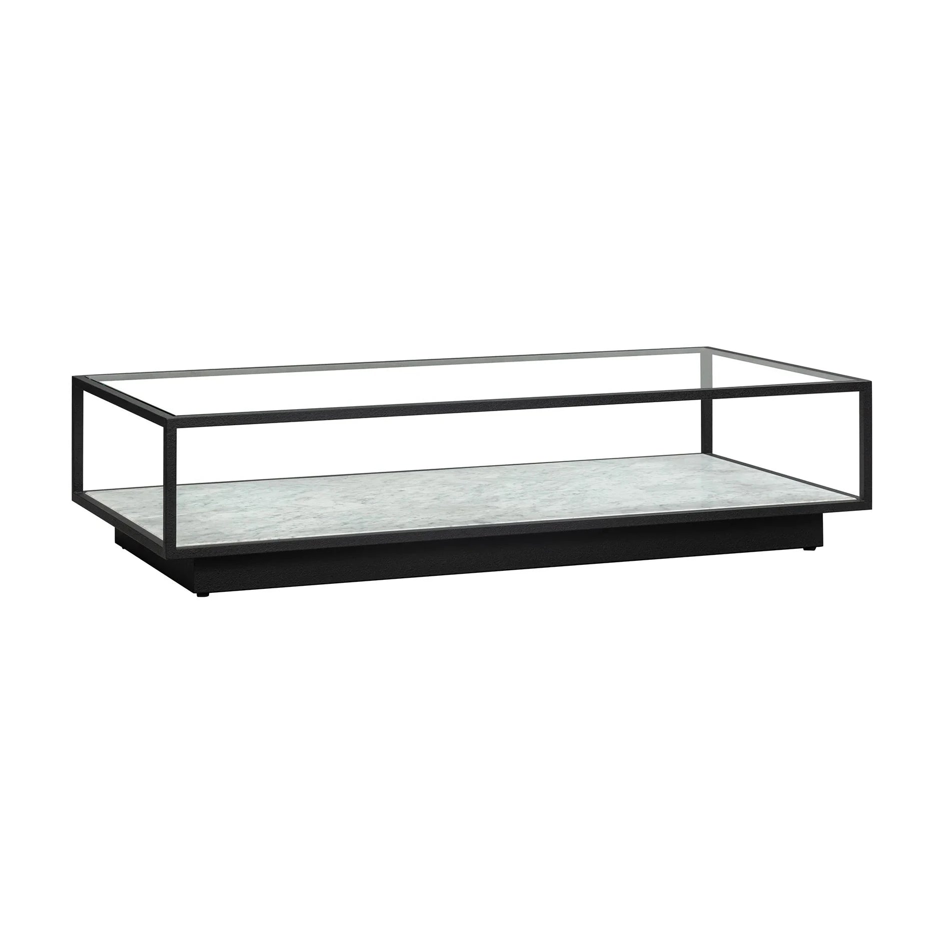 Belmon Carrara Marble & Black Textured Metal Rectangular Coffee Table