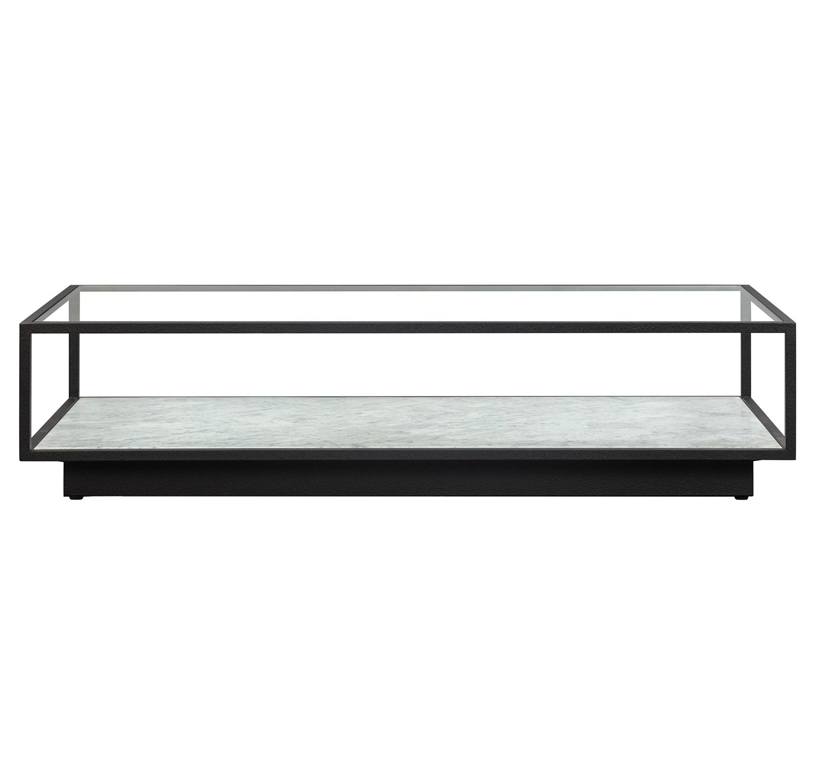 Belmon Carrara Marble & Black Textured Metal Rectangular Coffee Table