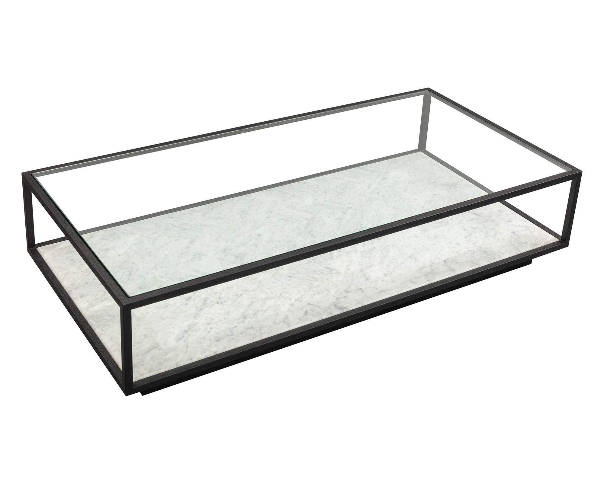 Belmon Rectangle Coffee Table - Carrara Marble & Black Textured Metal