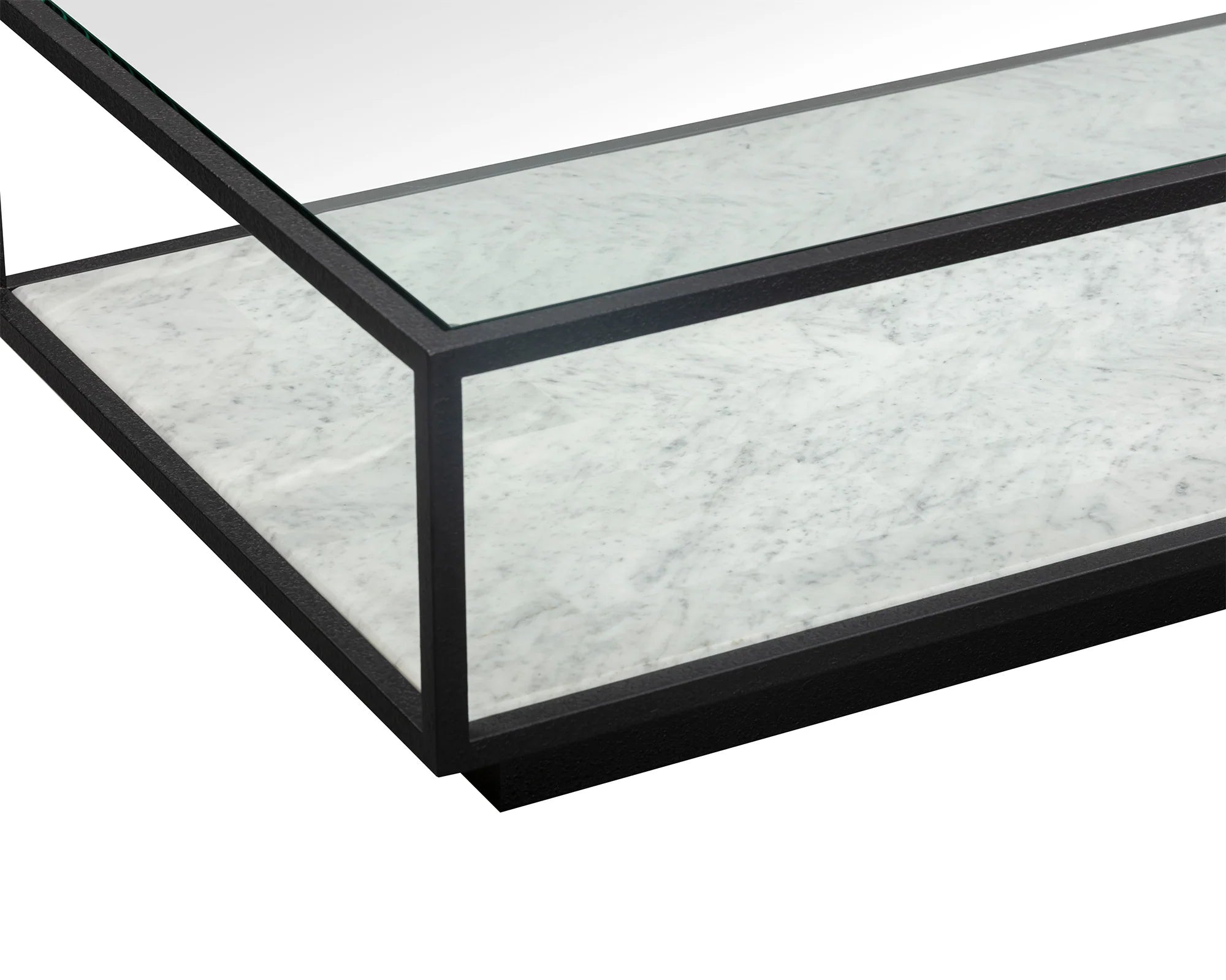 Belmon Carrara Marble & Black Textured Metal Rectangular Coffee Table