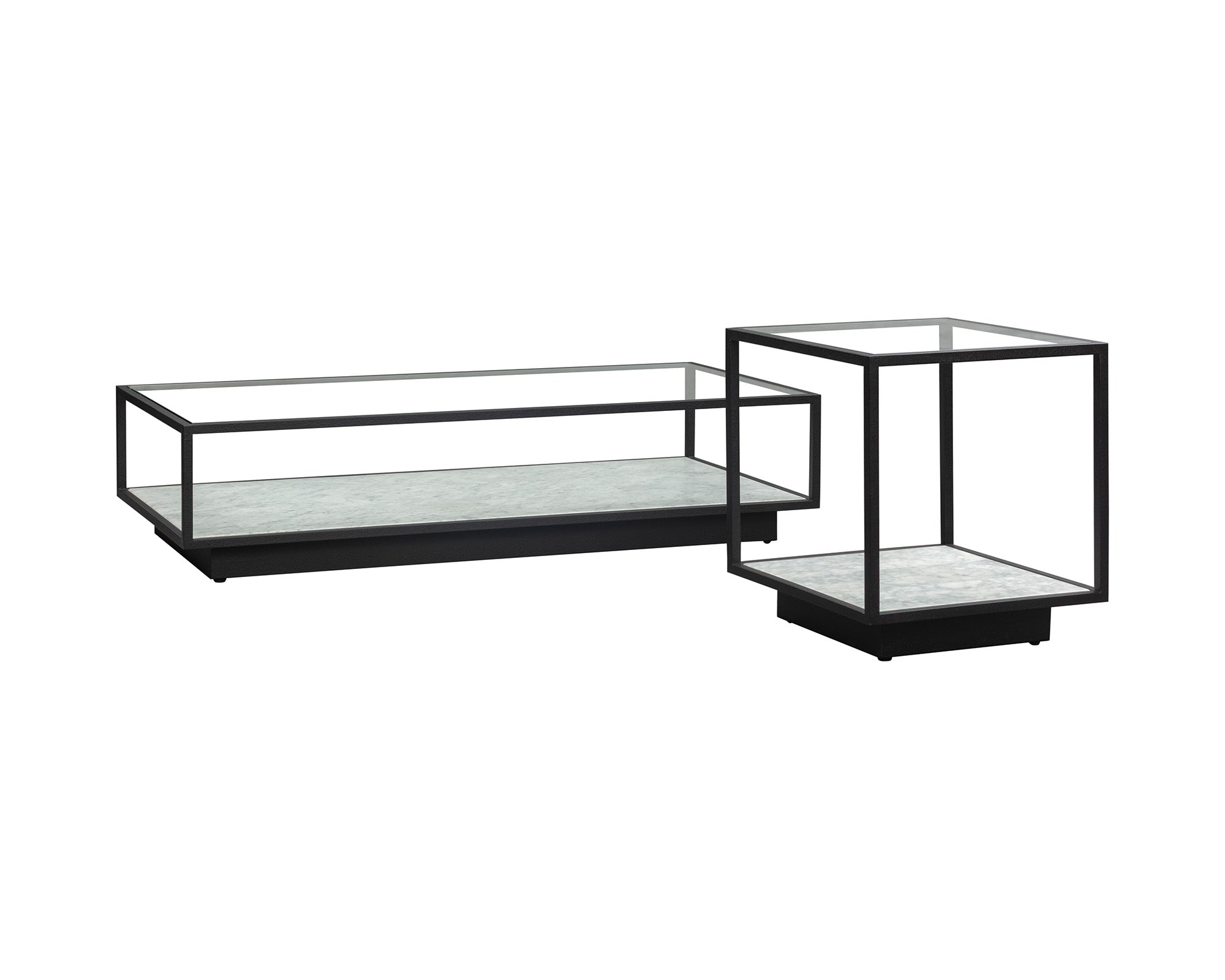 Belmon Rectangle Coffee Table - Carrara Marble & Black Textured Metal