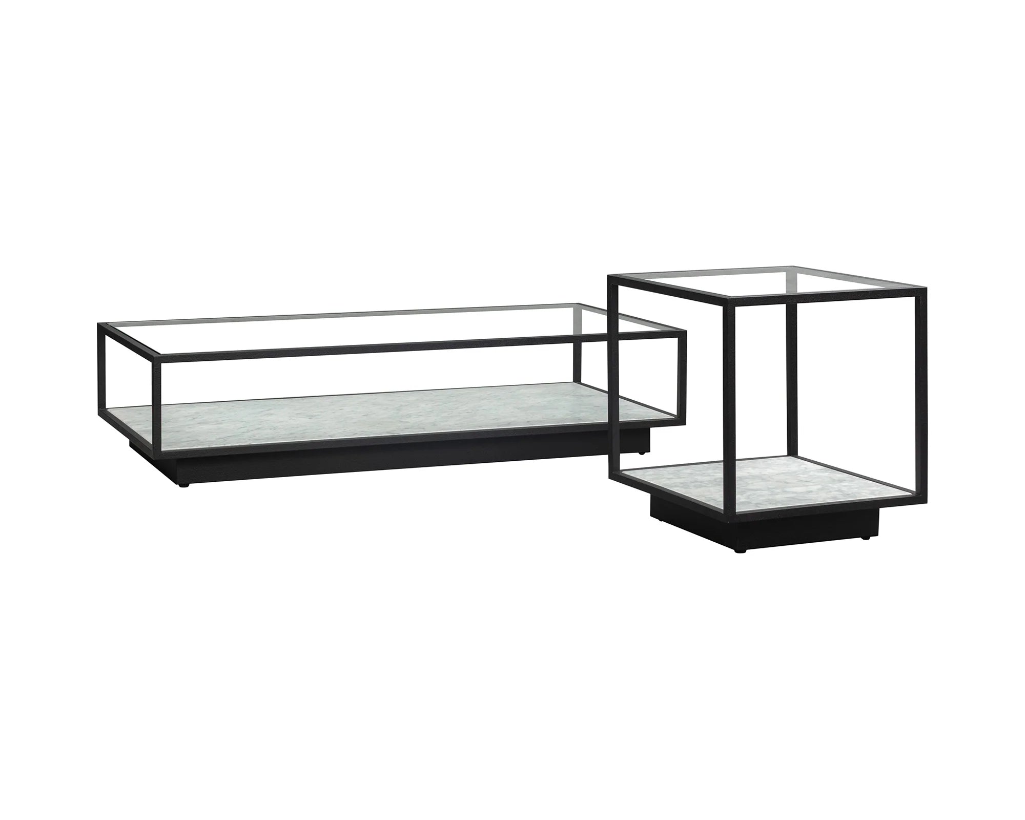 Belmon Carrara Marble & Black Textured Metal Side Table