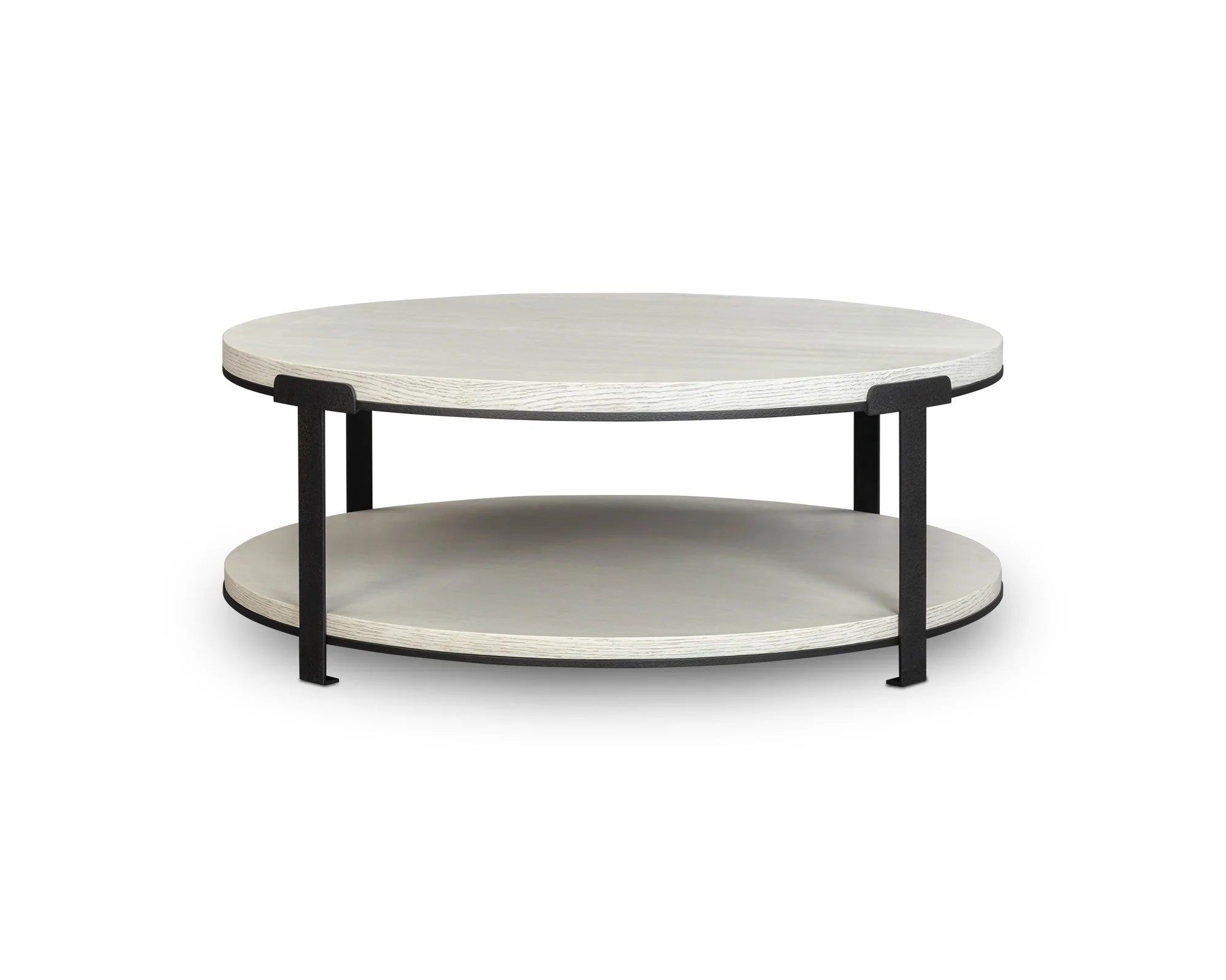 Alcana Cloud Stained Oak Wood & Black Metal Round Coffee Table
