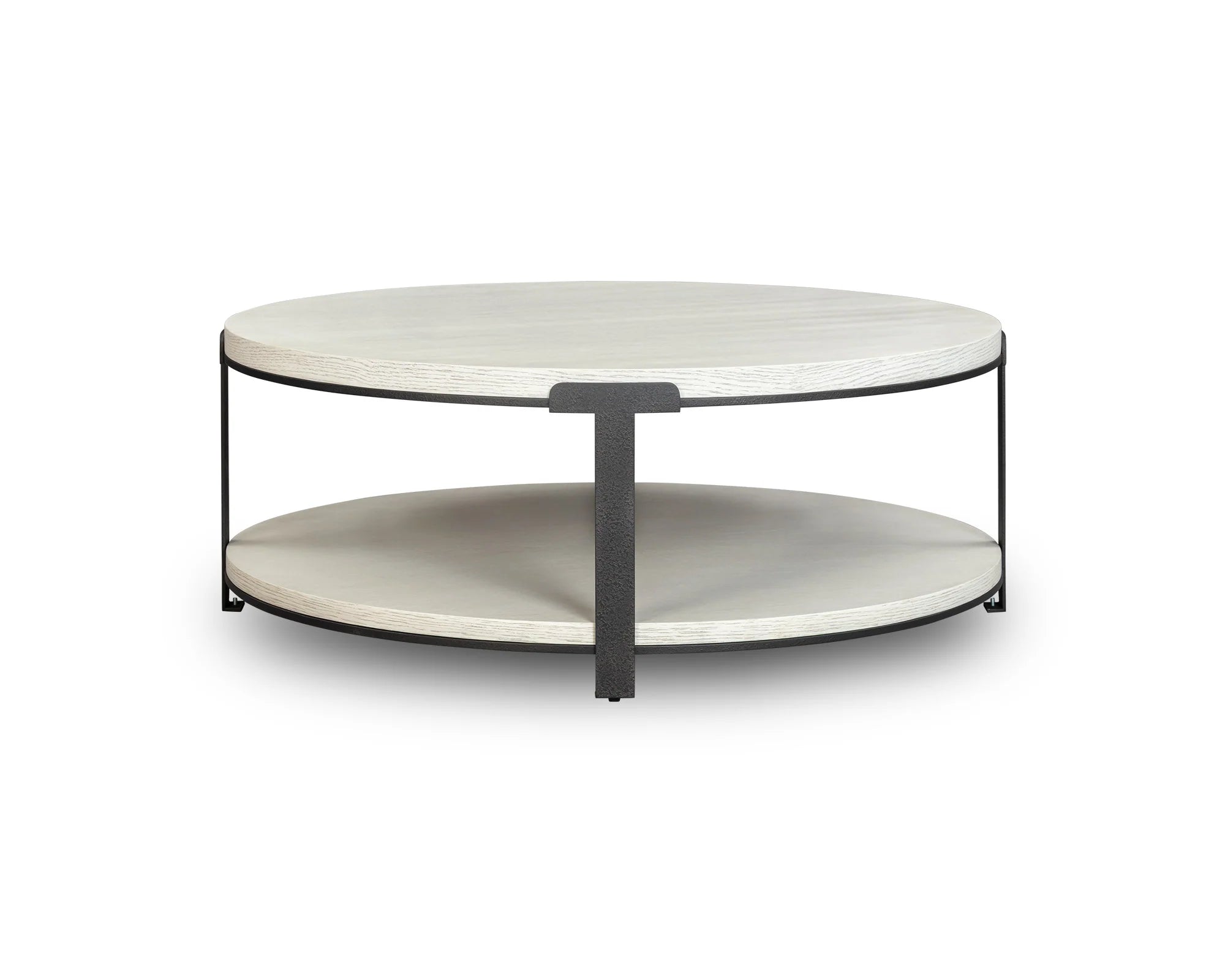 Alcana Cloud Stained Oak Wood & Black Metal Round Coffee Table