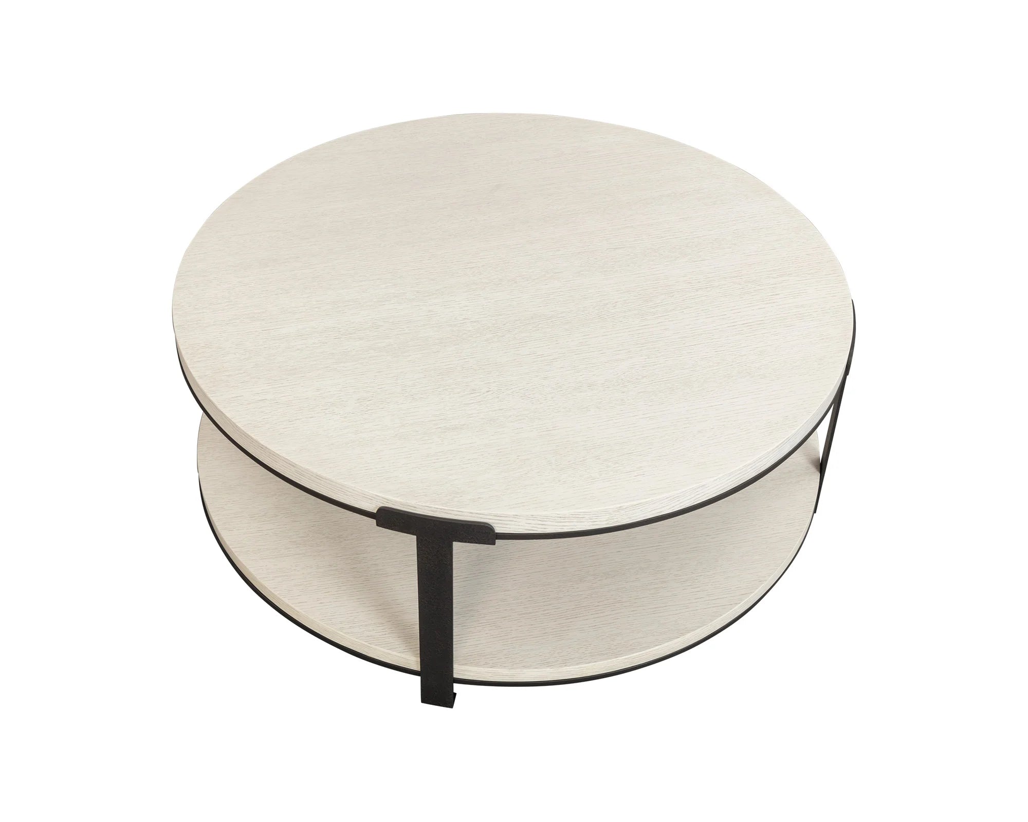 Alcana Cloud Stained Oak Wood & Black Metal Round Coffee Table