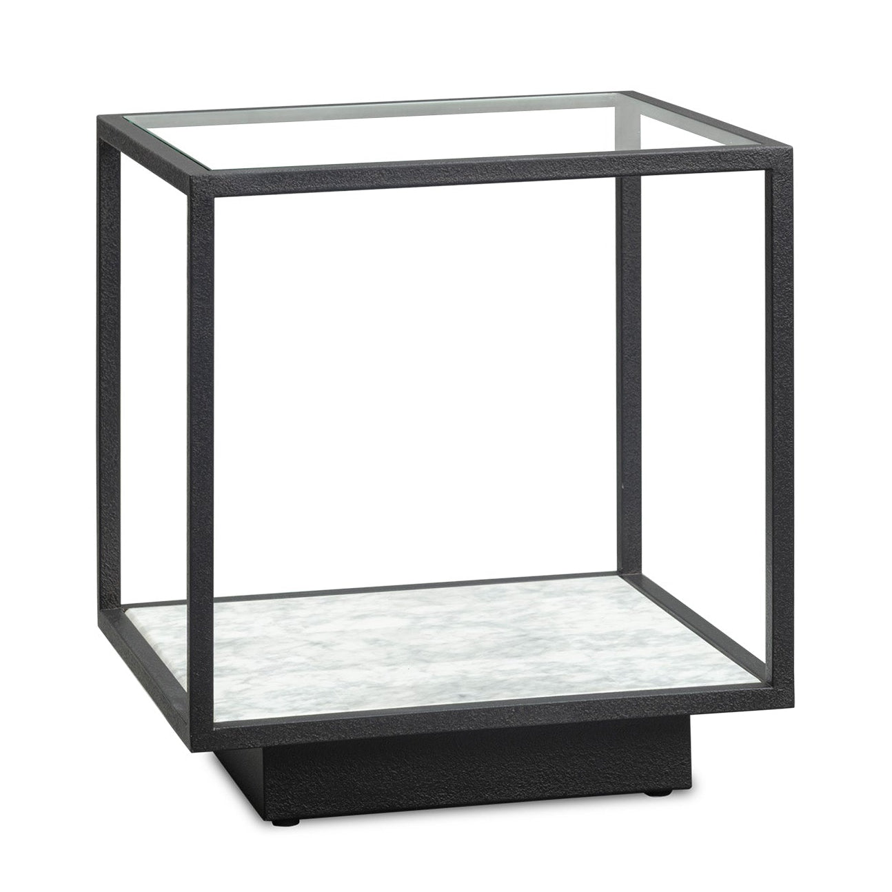 Belmon Carrara Marble & Black Textured Metal Side Table