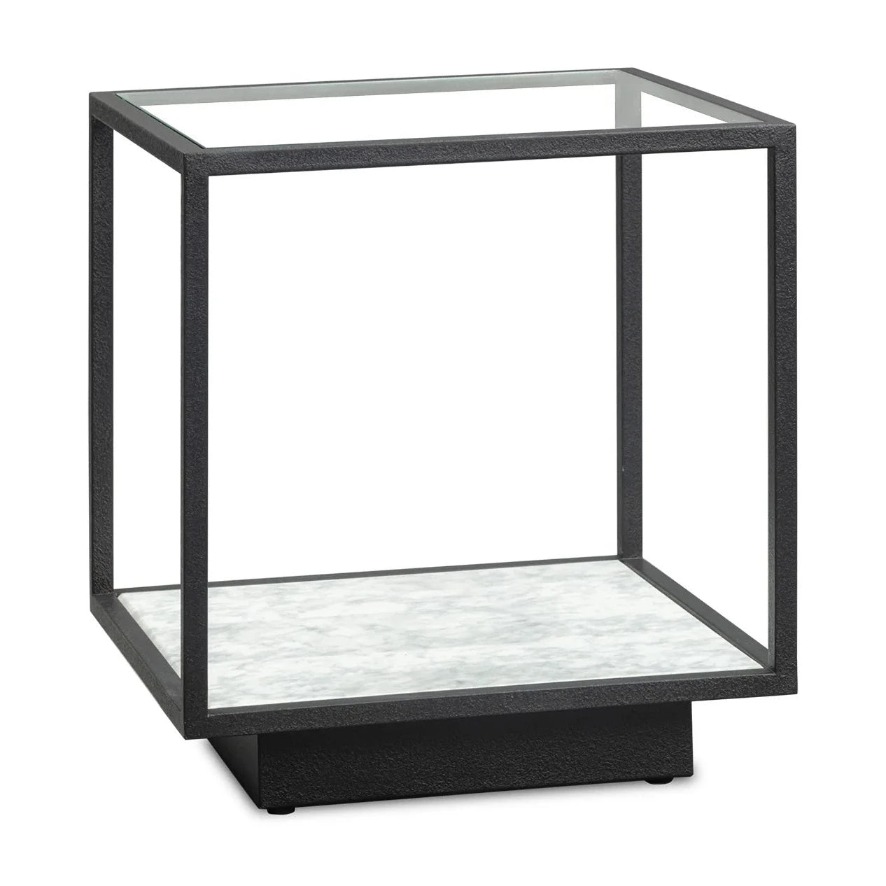Belmon Carrara Marble & Black Textured Metal Side Table