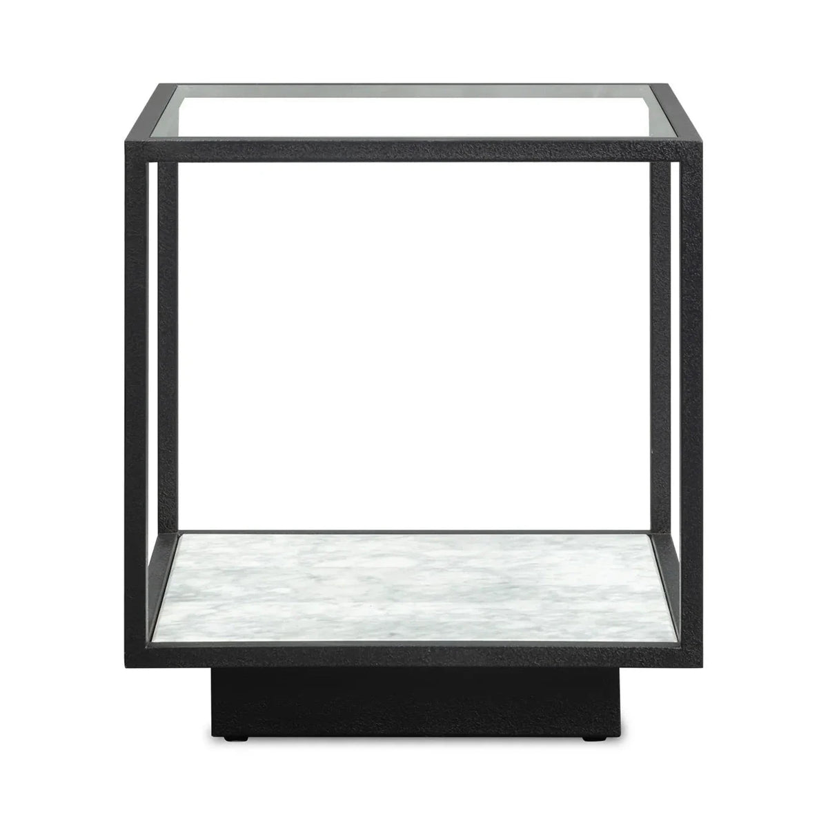 Belmon Carrara Marble & Black Textured Metal Side Table
