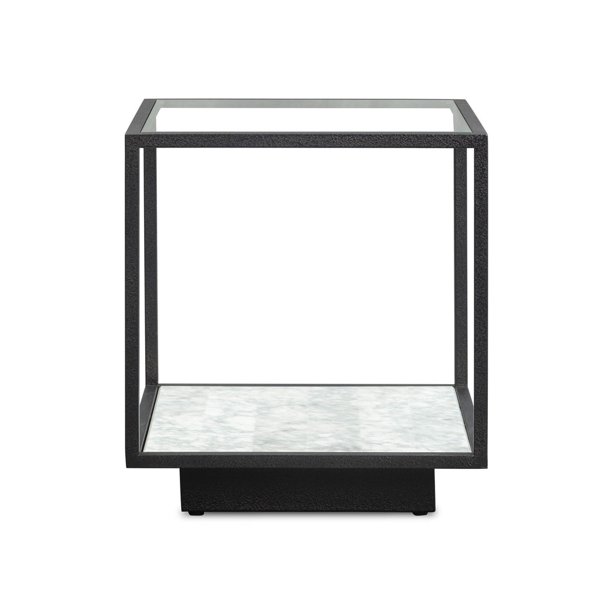 Belmon Carrara Marble & Black Textured Metal Side Table