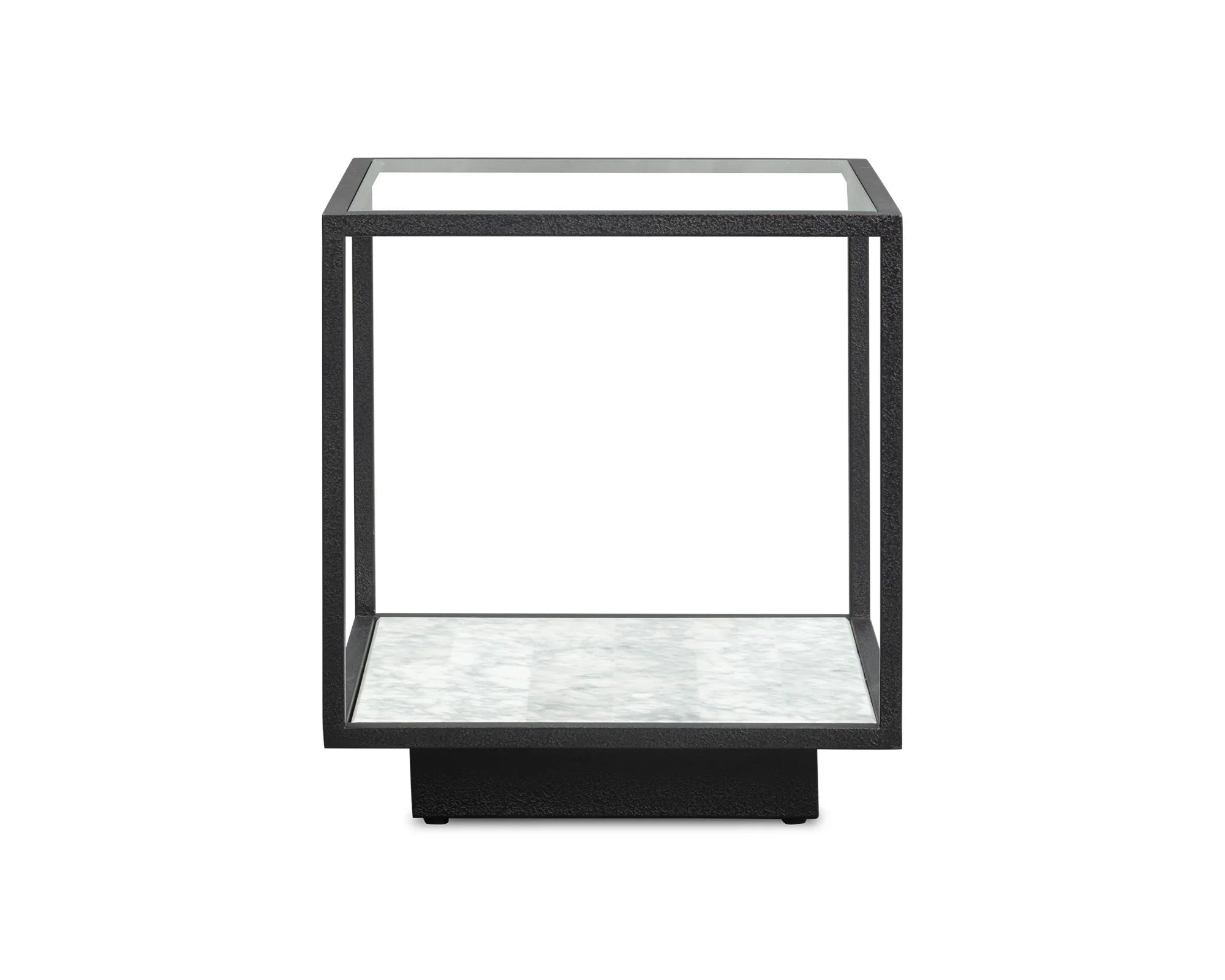 Belmon Carrara Marble & Black Textured Metal Side Table