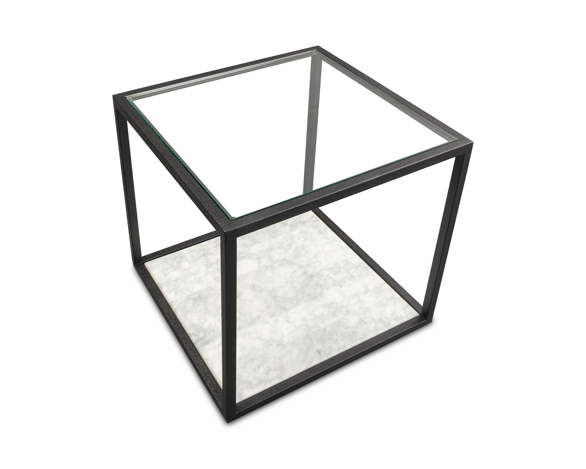 Belmon Side Table - Carrara Marble & Black Textured Metal