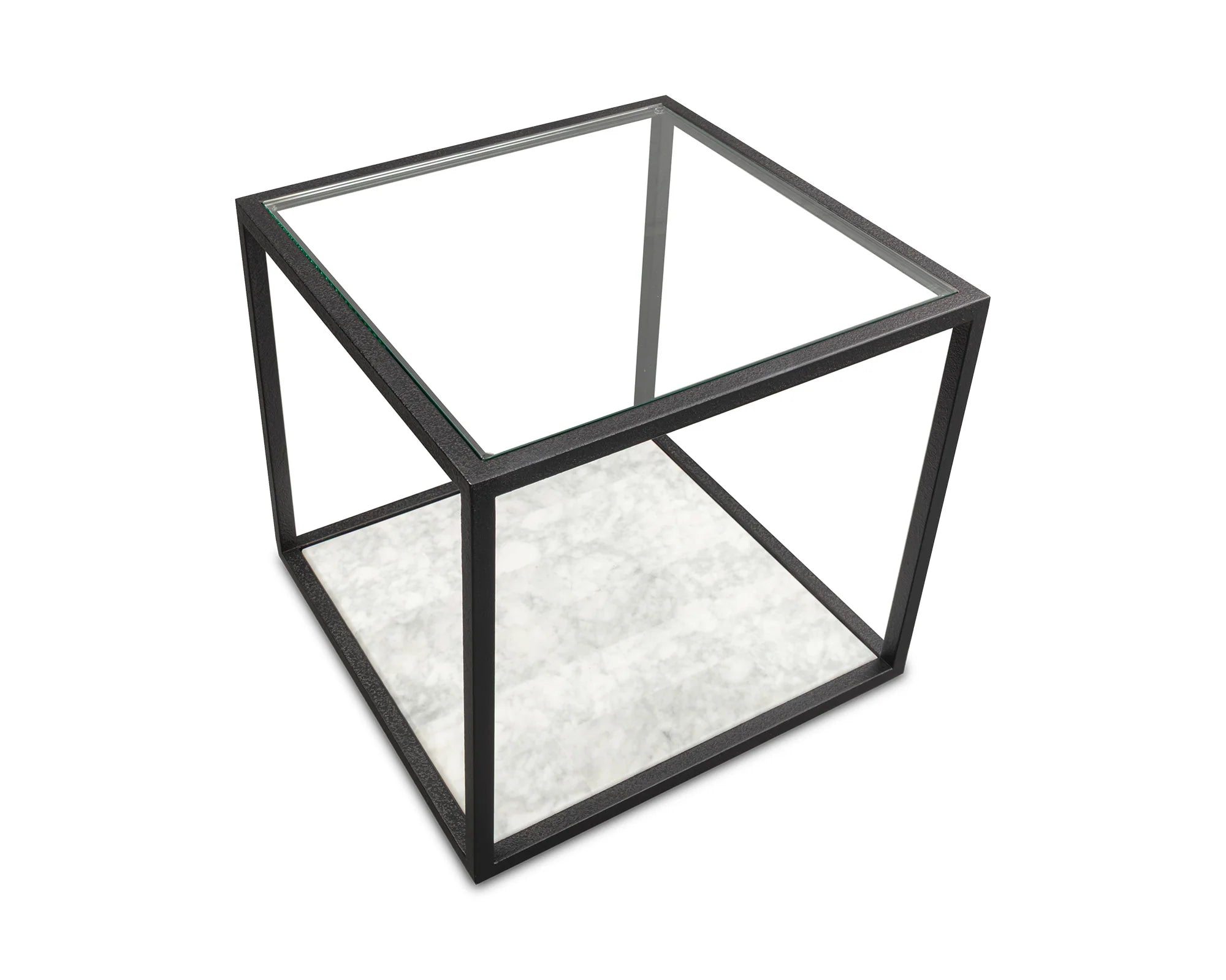 Belmon Carrara Marble & Black Textured Metal Side Table