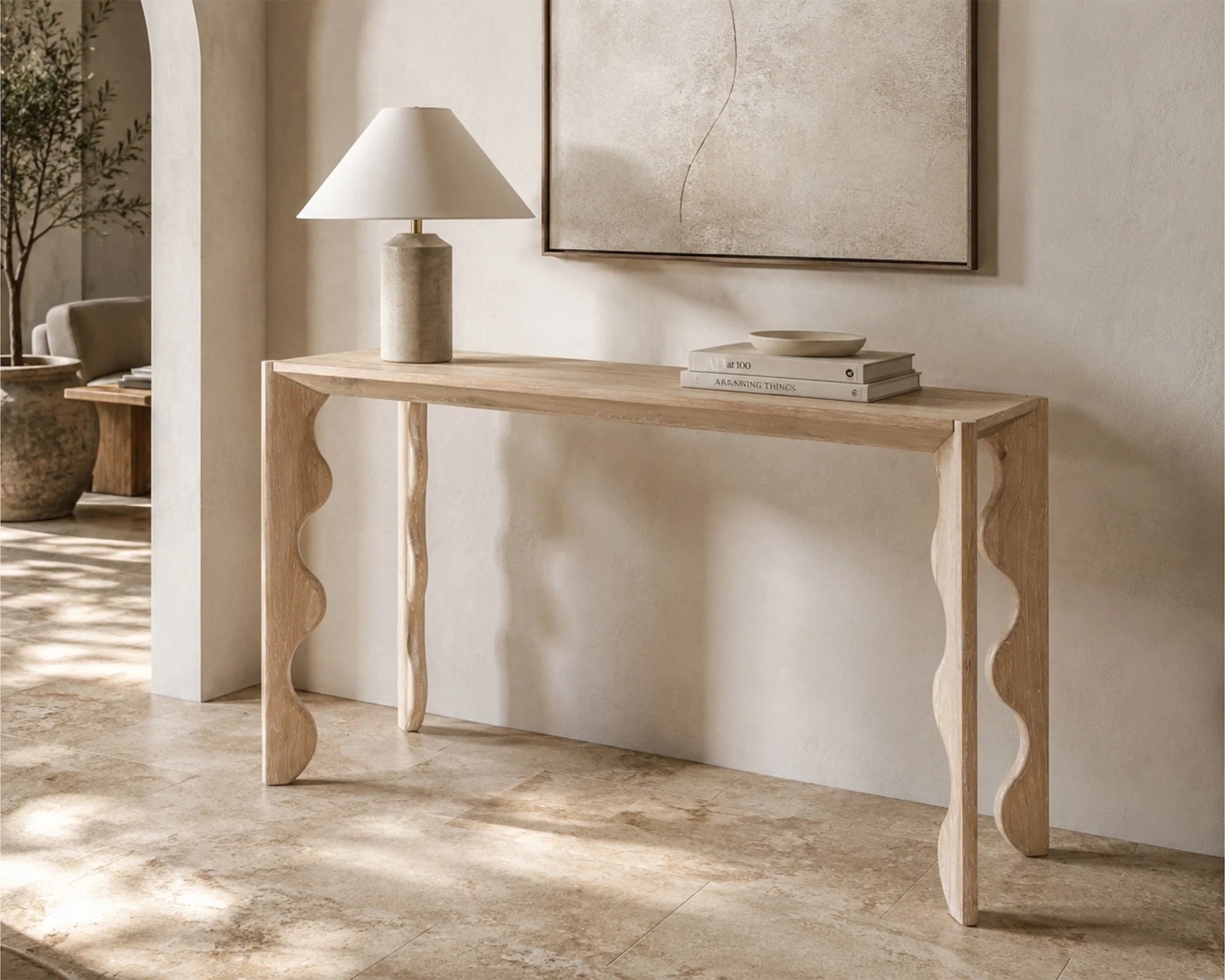 Oltok Brushed Natural American White Oak Console Table