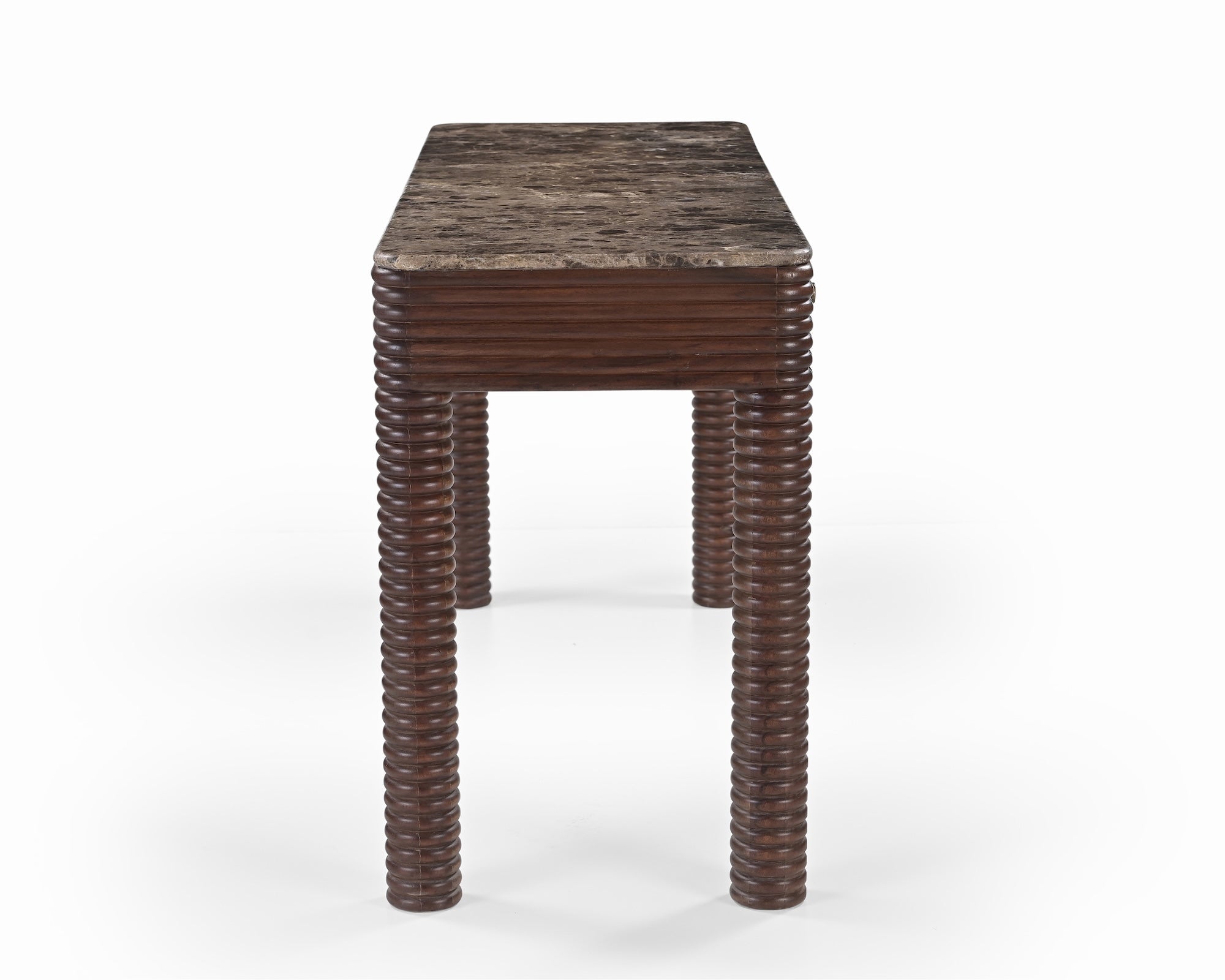 Allure Desk - Dark Brown Emperador Marble & Brushed Mid Brown Textured Acacia Wood