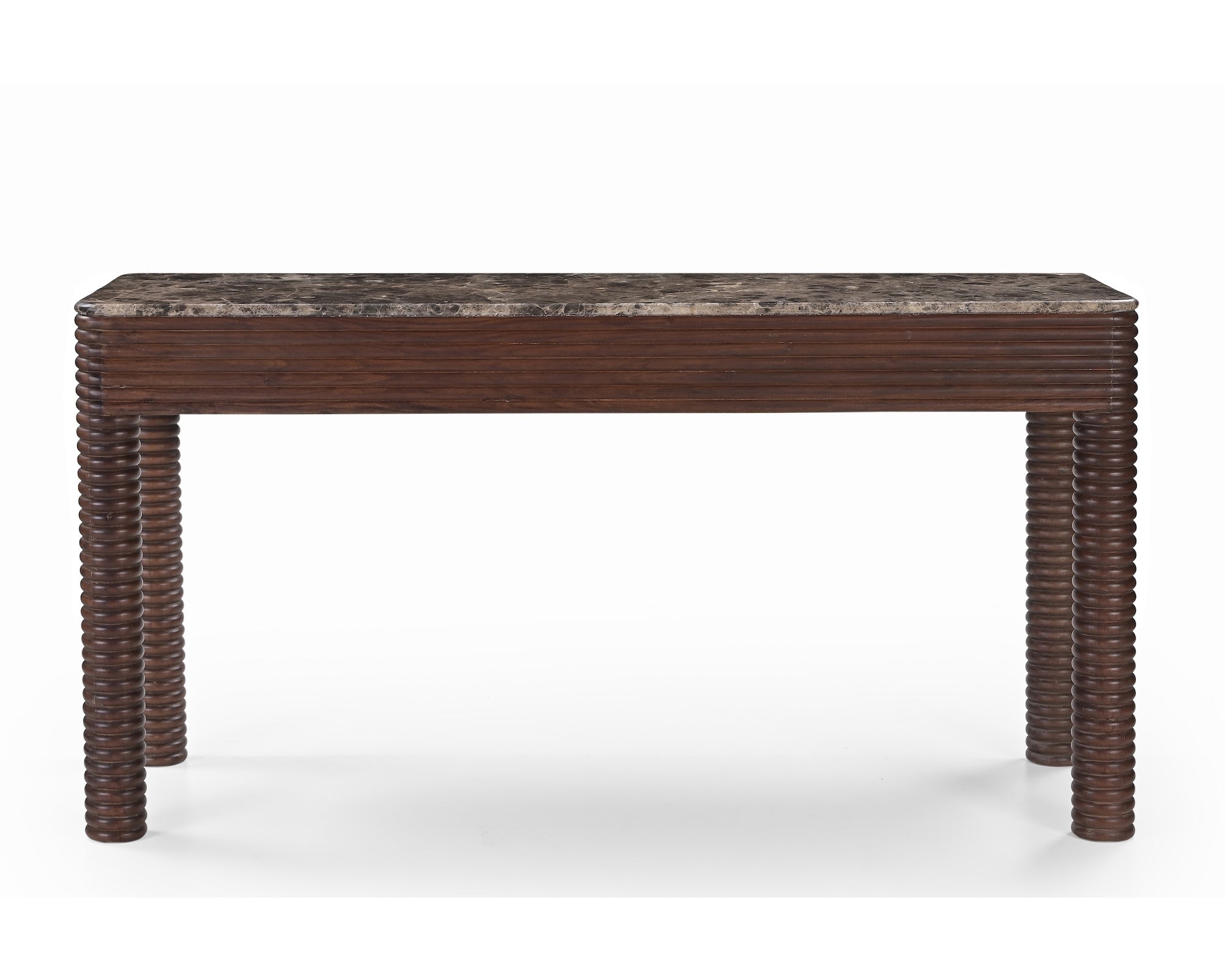Allure Desk - Dark Brown Emperador Marble & Brushed Mid Brown Textured Acacia Wood