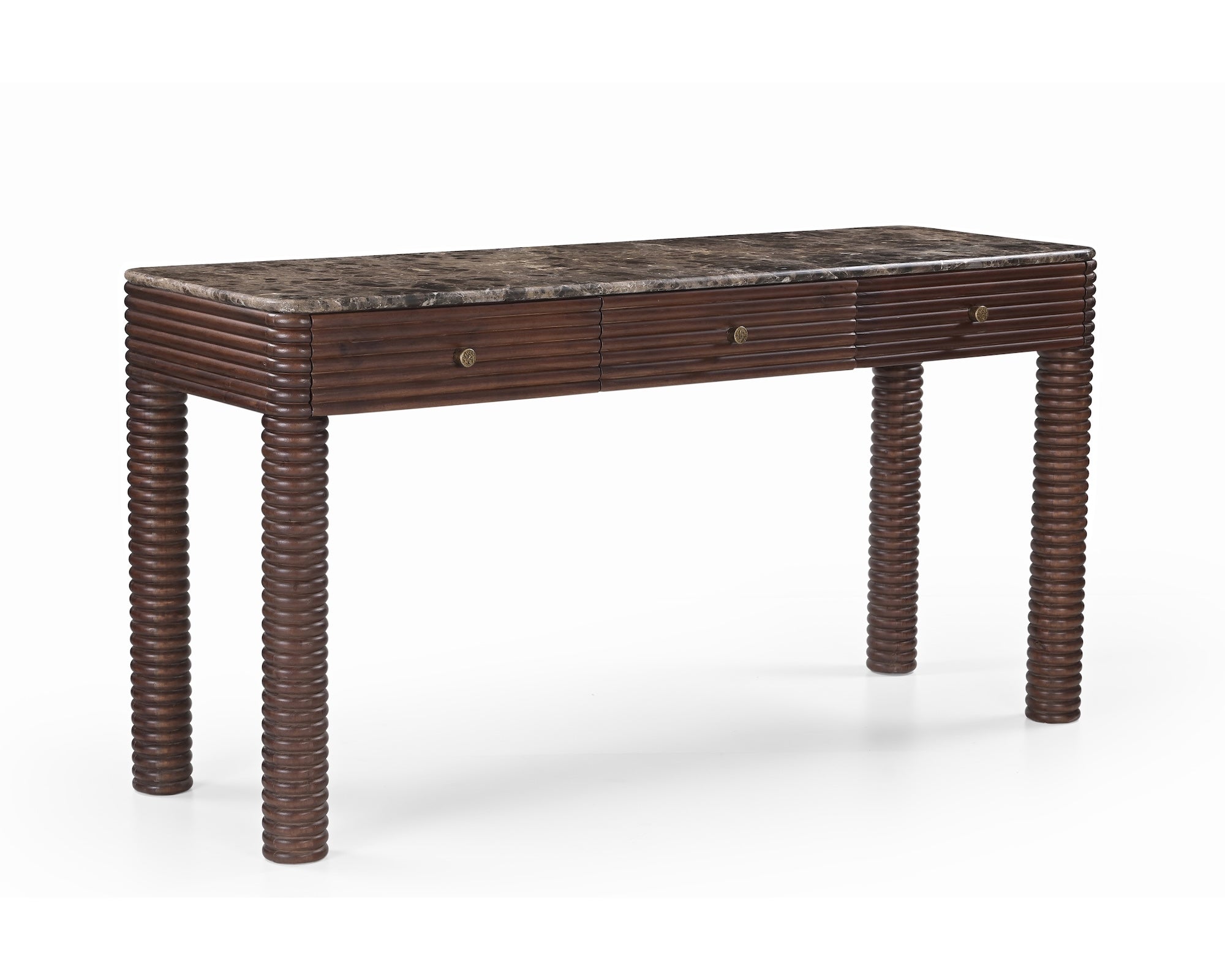 Allure Desk - Dark Brown Emperador Marble & Brushed Mid Brown Textured Acacia Wood