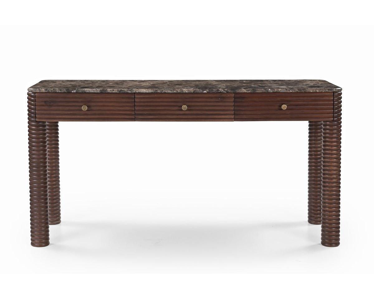 Allure Dark Brown Emperador Marble & Brushed Mid Brown Textured Acacia Wood Desk