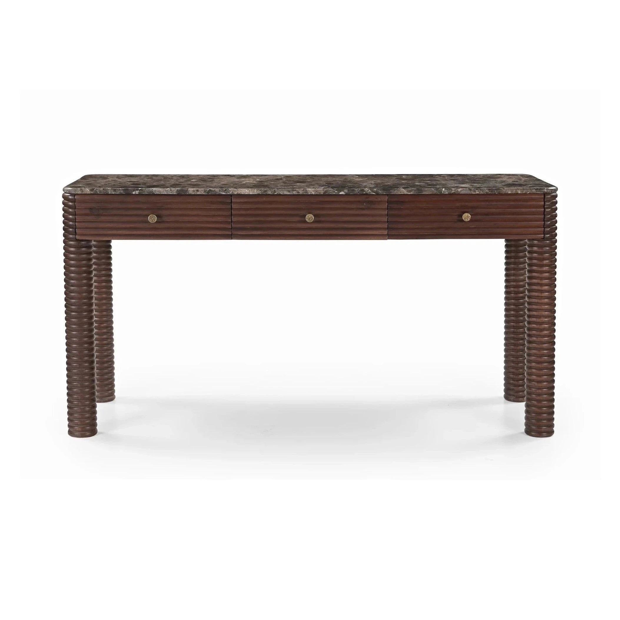 Allure Dark Brown Emperador Marble & Brushed Mid Brown Textured Acacia Wood Desk