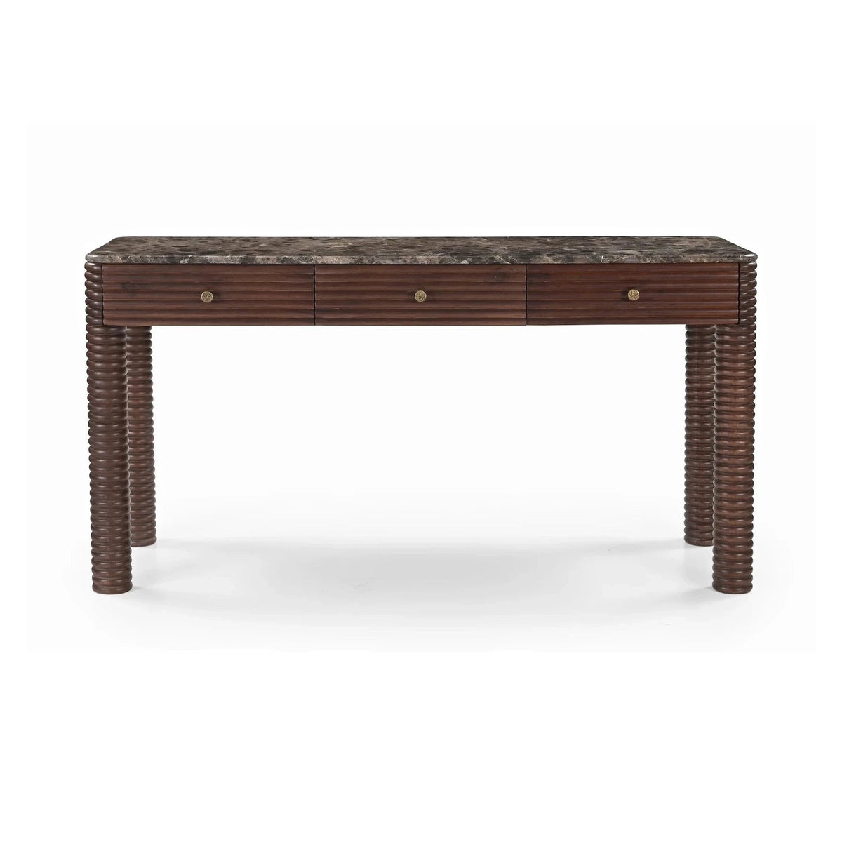 Allure Dark Brown Emperador Marble & Brushed Mid Brown Textured Acacia Wood Desk