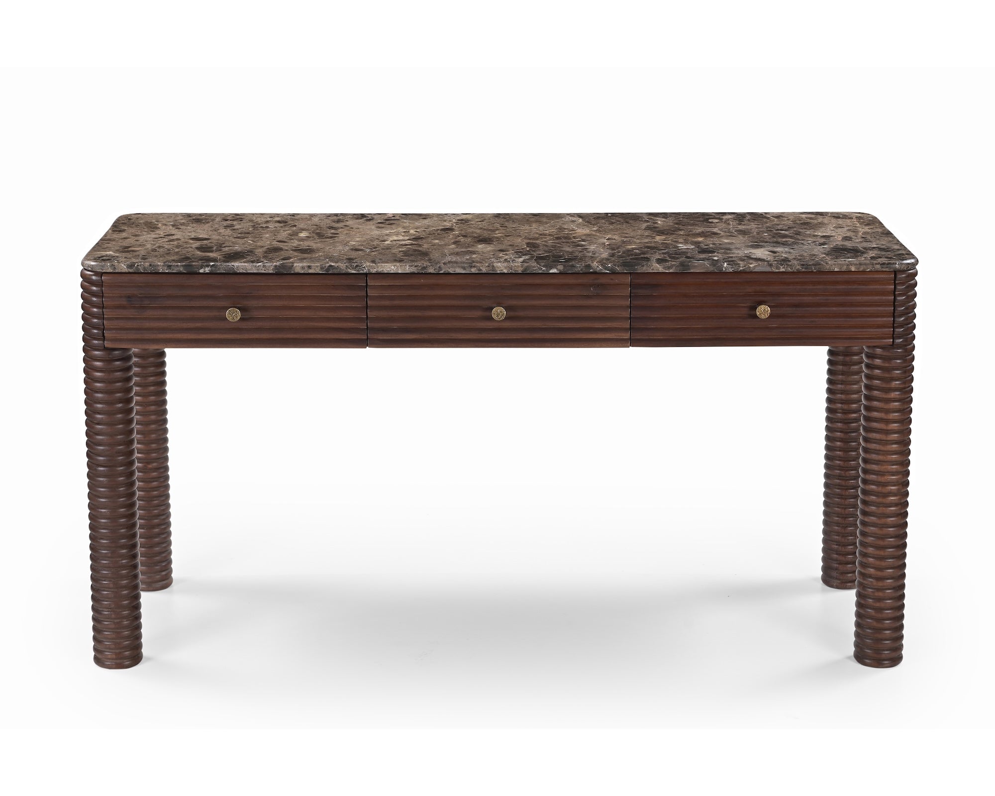 Allure Desk - Dark Brown Emperador Marble & Brushed Mid Brown Textured Acacia Wood