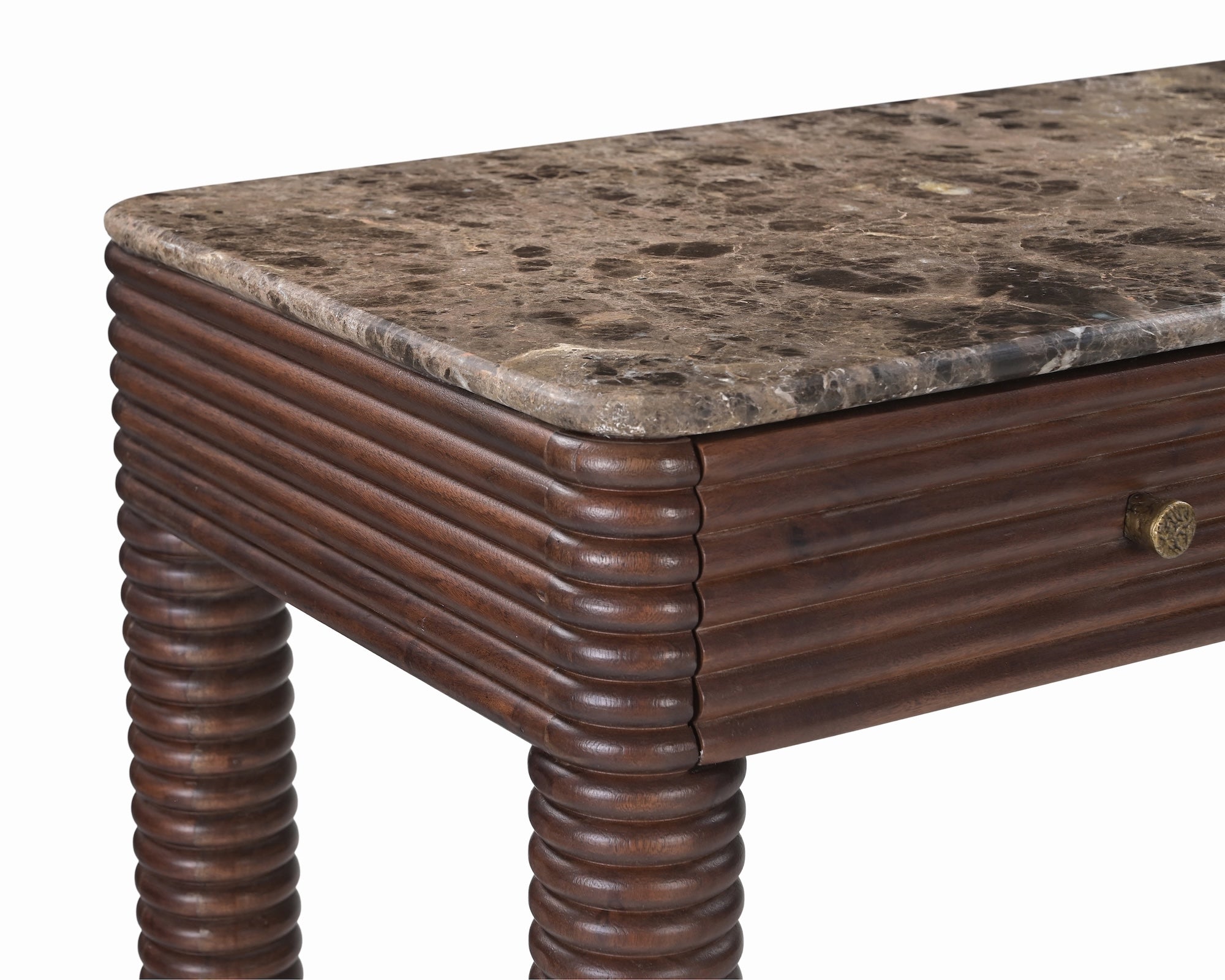 Allure Desk - Dark Brown Emperador Marble & Brushed Mid Brown Textured Acacia Wood