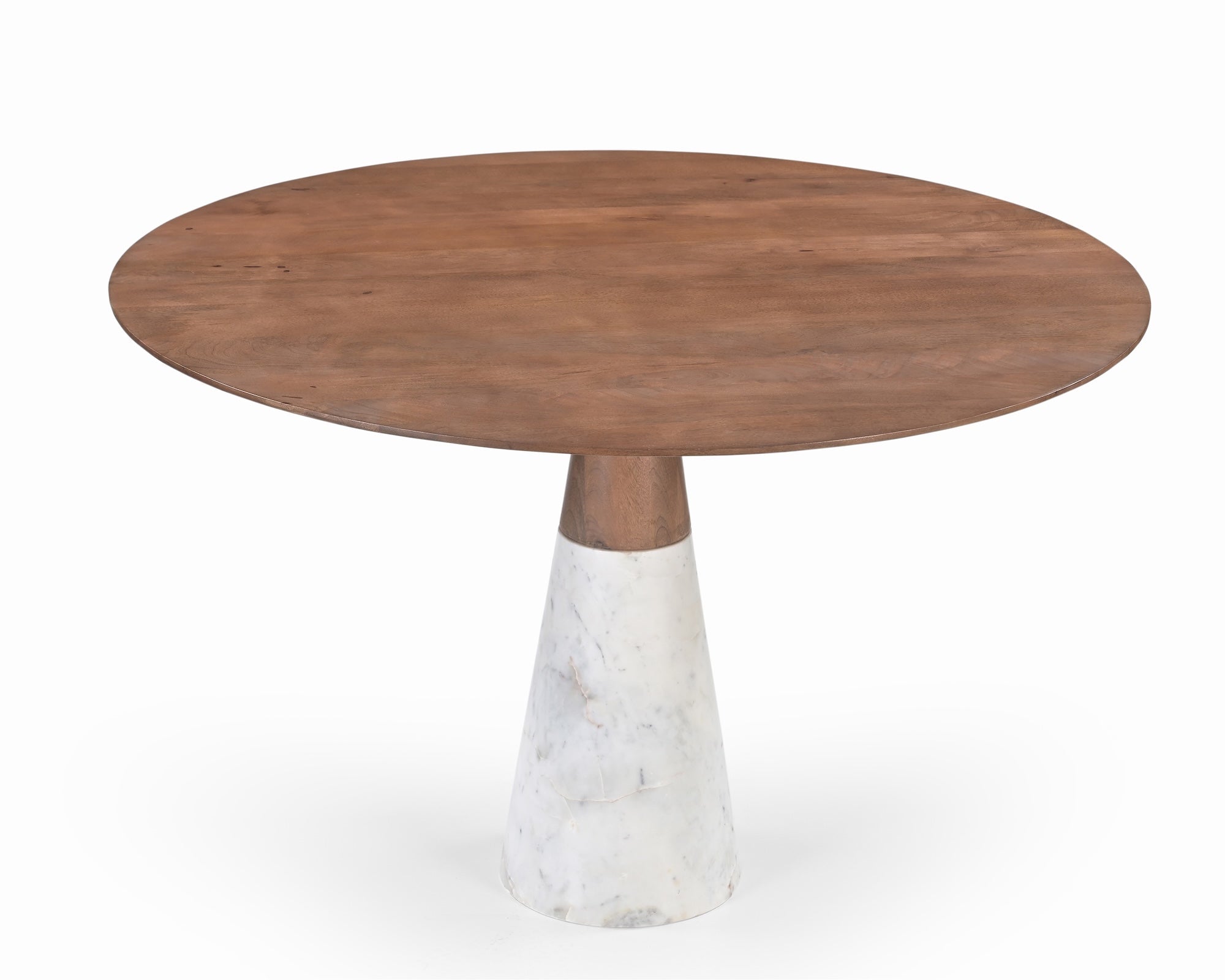 Annie Dining Table - Brushed Mid Brown Wood & Natural White Marble