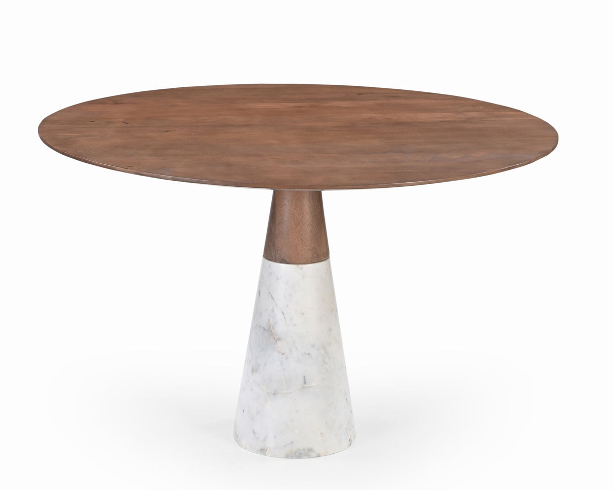 Annie Brushed Mid Brown Wood & Natural White Marble Dining Table