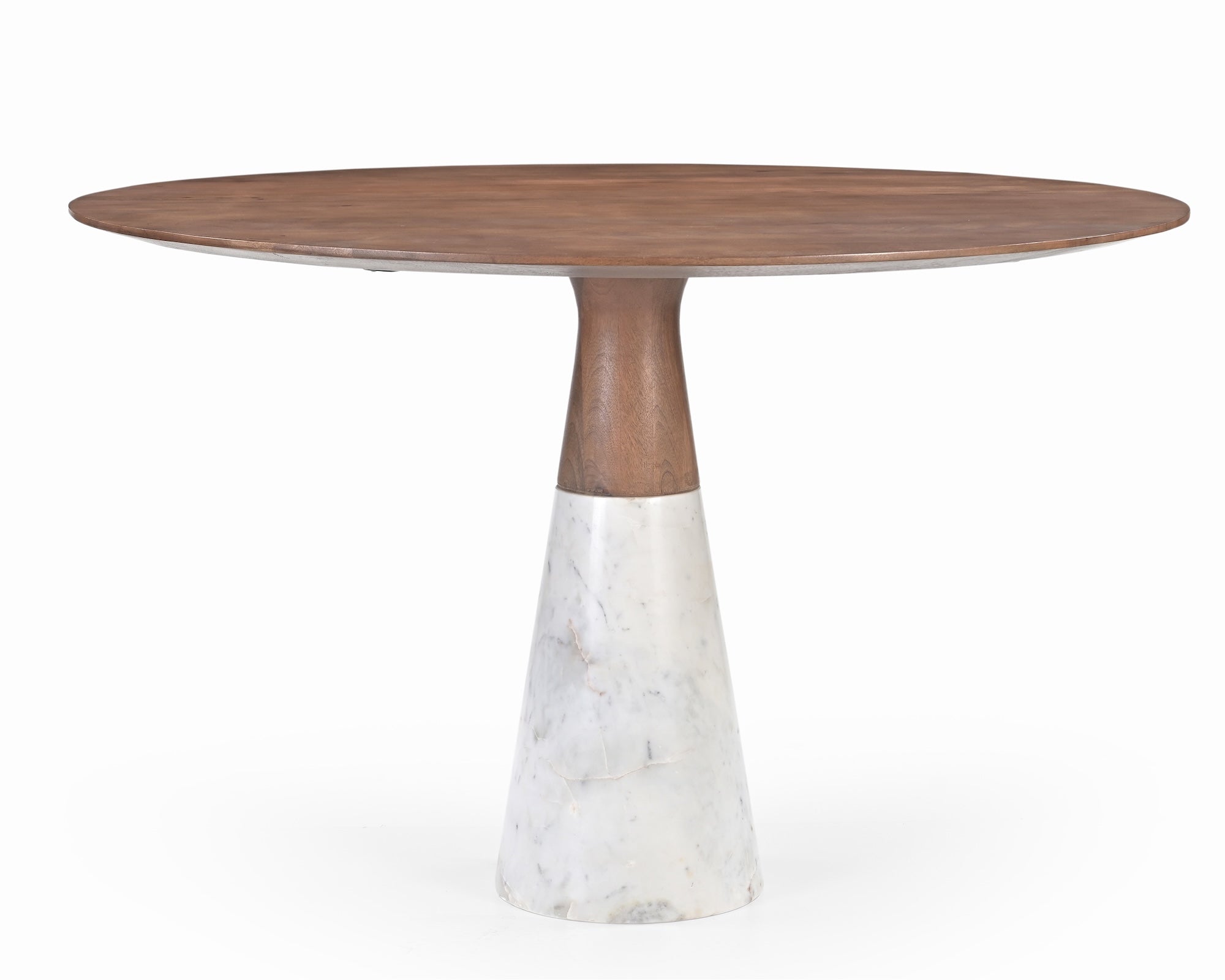 Annie Dining Table - Brushed Mid Brown Wood & Natural White Marble