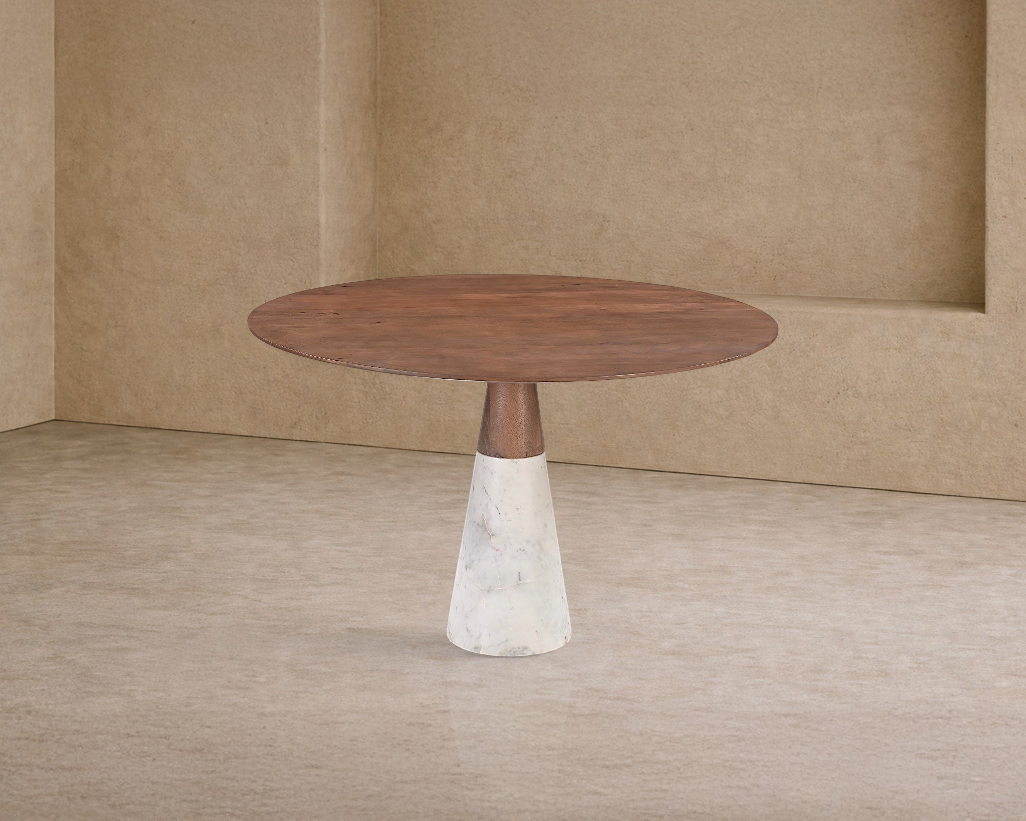 Annie Dining Table - Brushed Mid Brown Wood & Natural White Marble