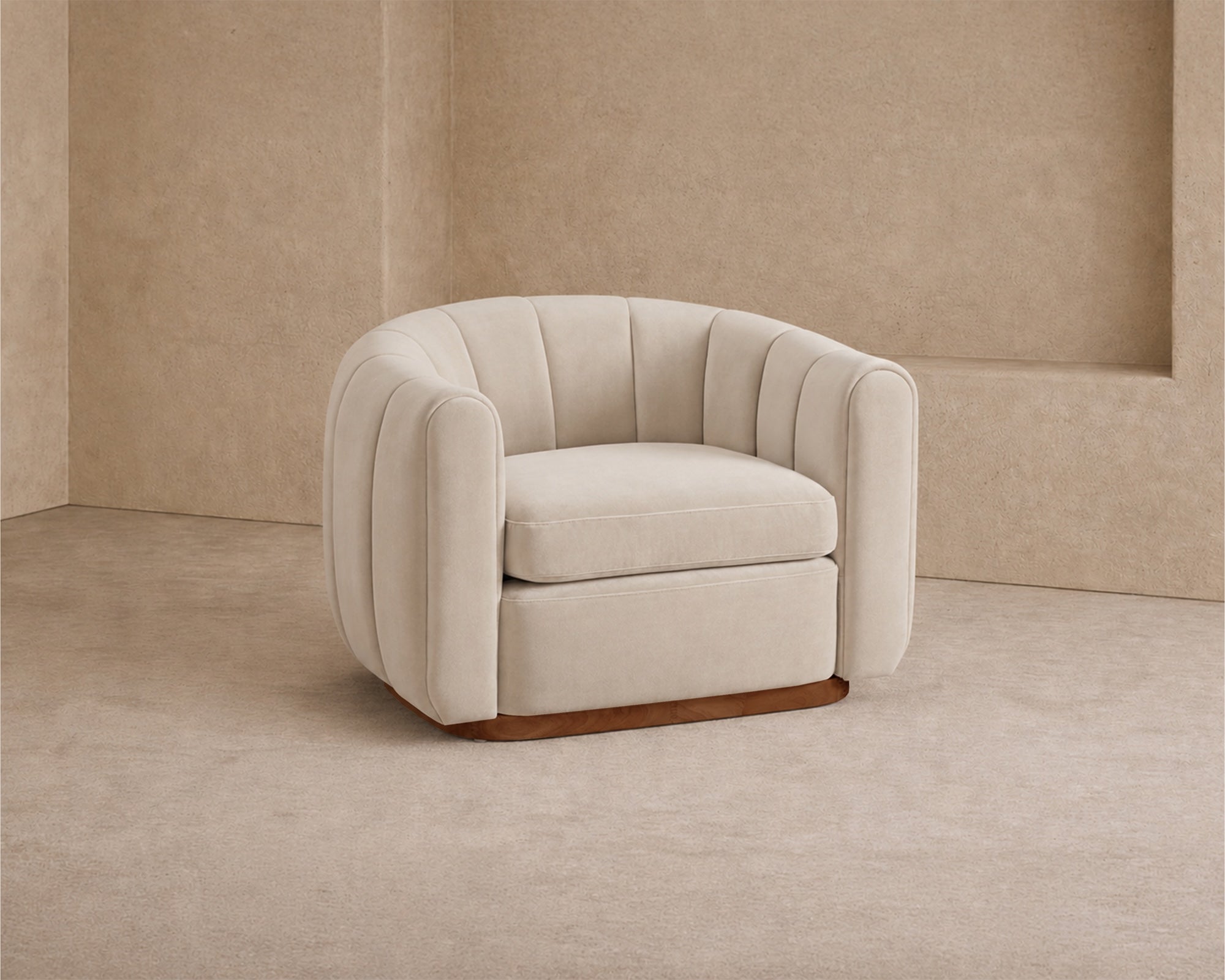Arles Armchair - Melbourne Stone Velvet & Walnut