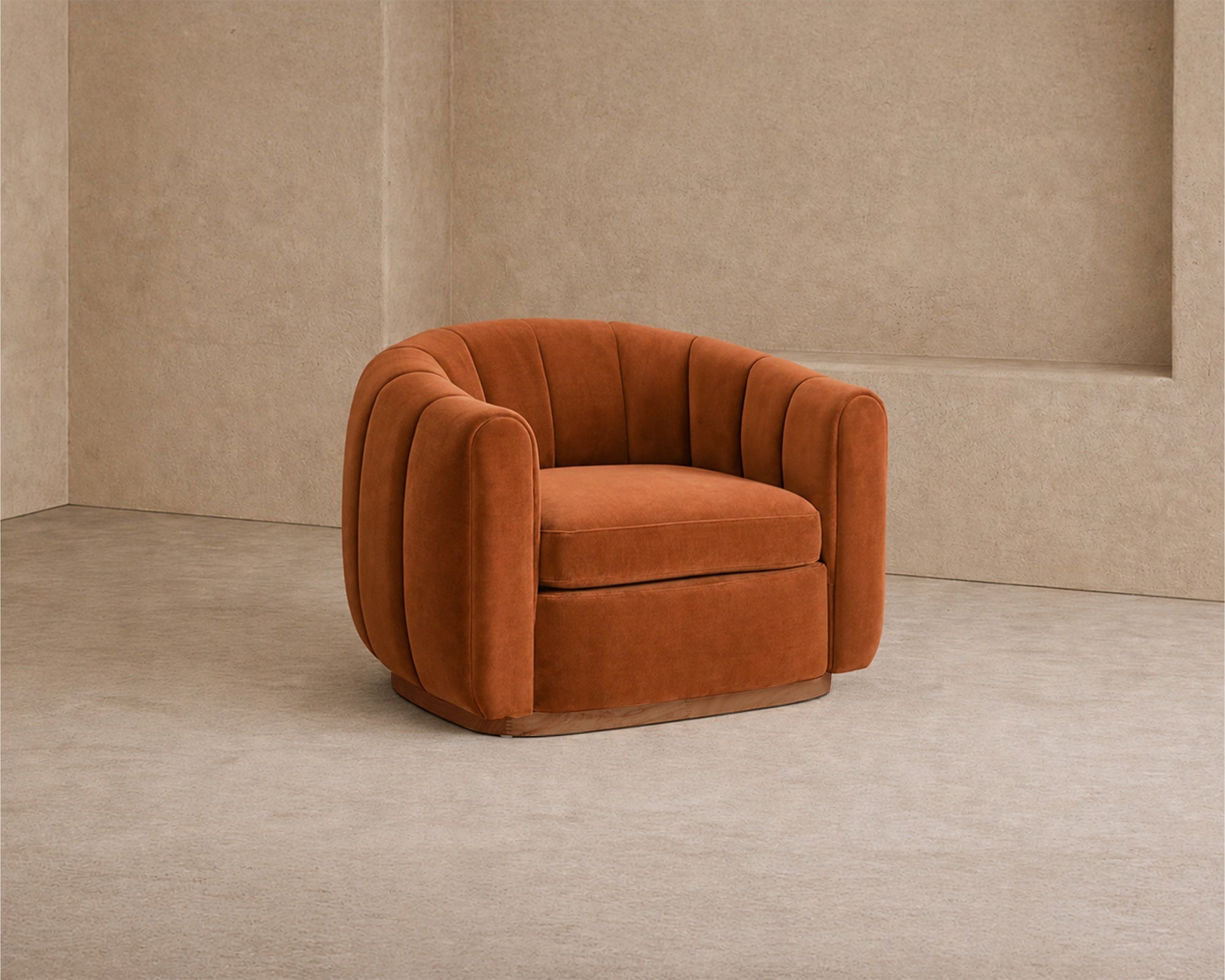 Arles Armchair - Melbourne Clay Velvet & Natural Wood