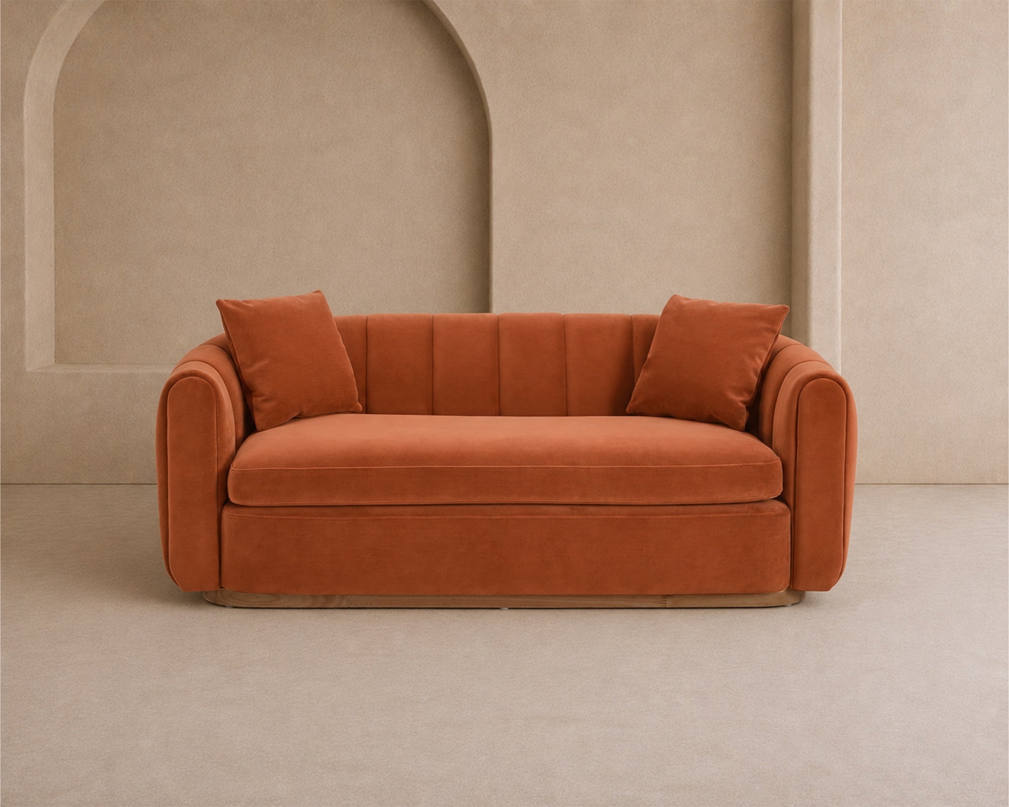Arles 3 Seater Sofa - Melbourne Clay Velvet & Walnut