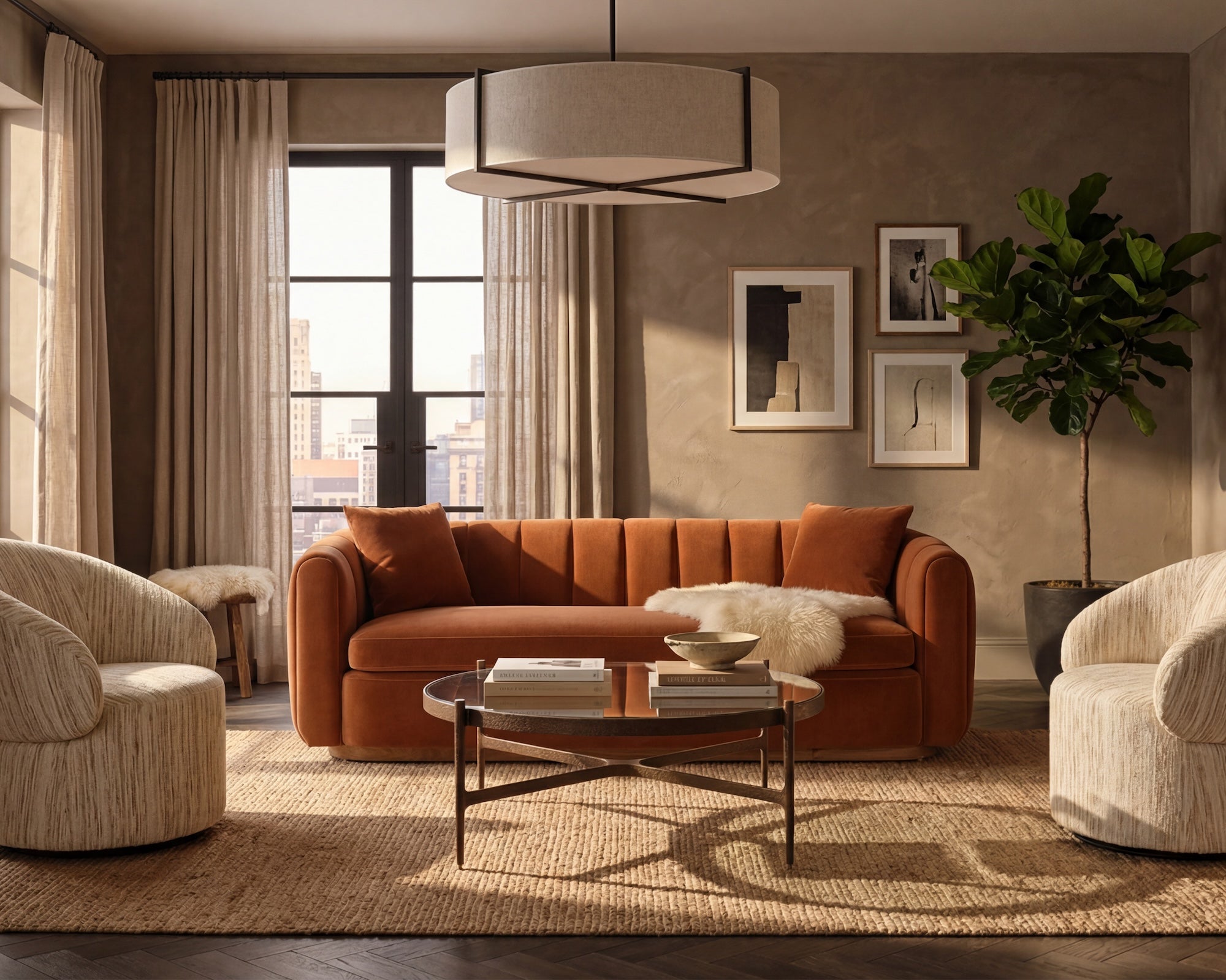 Arles 3 Seater Sofa - Melbourne Clay Velvet & Walnut