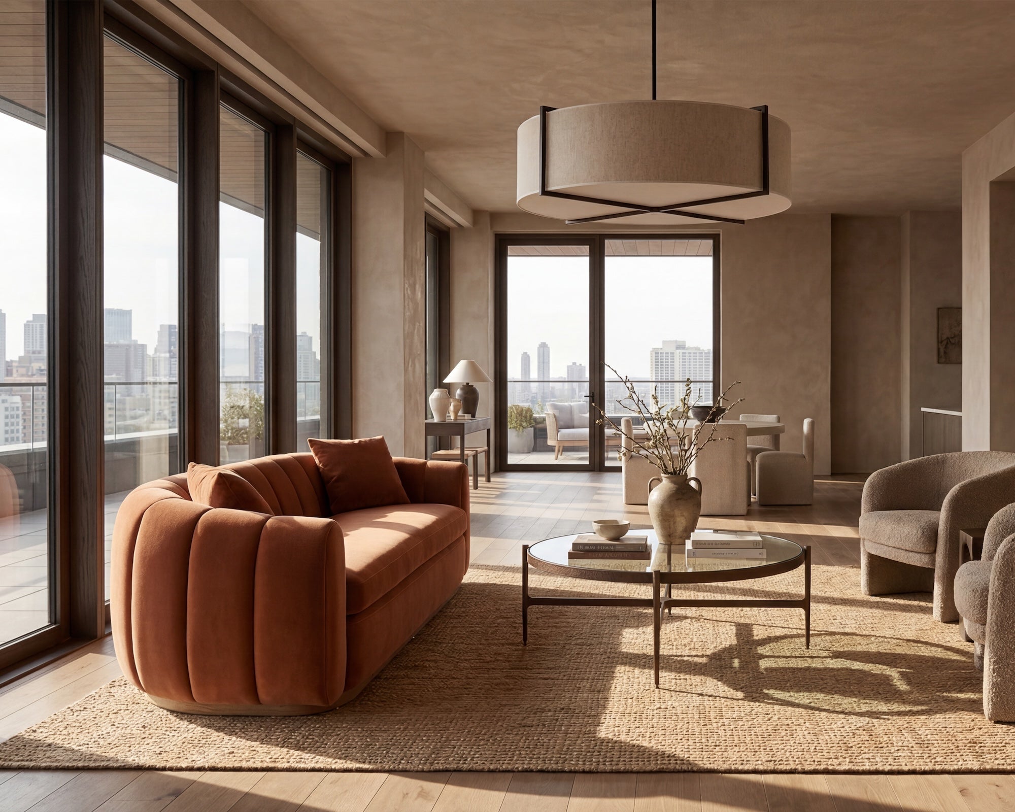 Arles 3 Seater Sofa - Melbourne Clay Velvet & Walnut