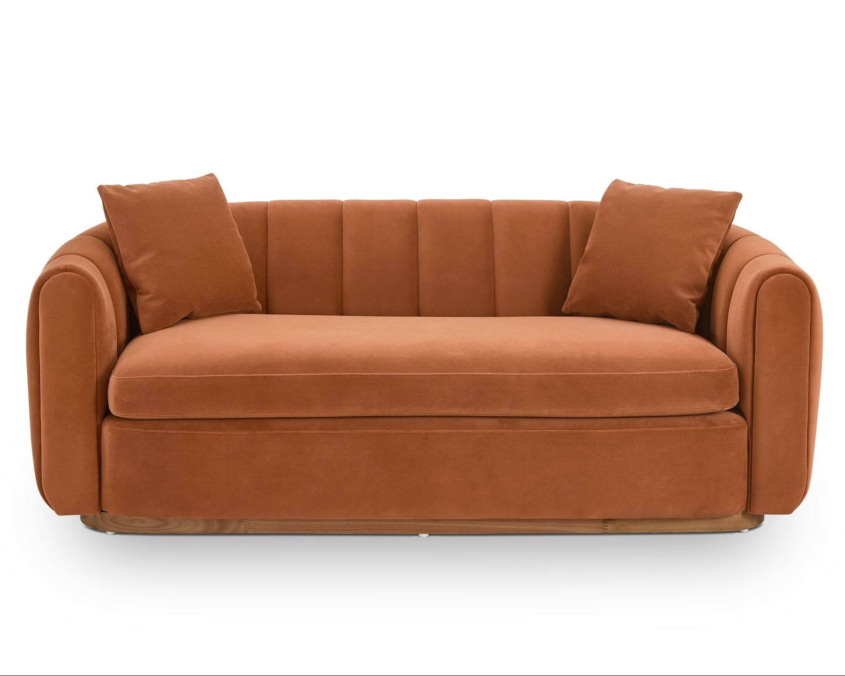 Arles Melbourne Clay Velvet & Walnut 3 Seater Sofa