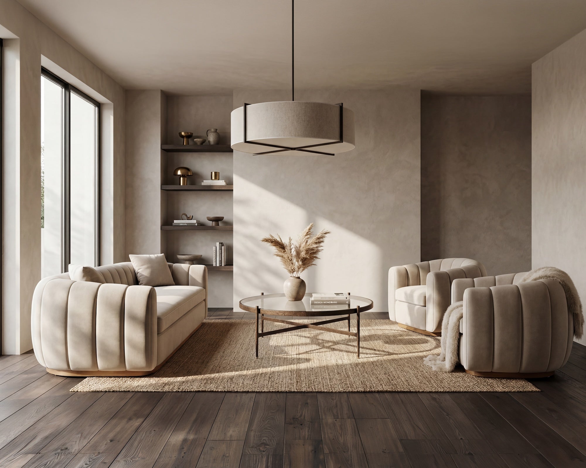 Arles 3 Seater Sofa - Melbourne Stone Velvet & Natural Wood