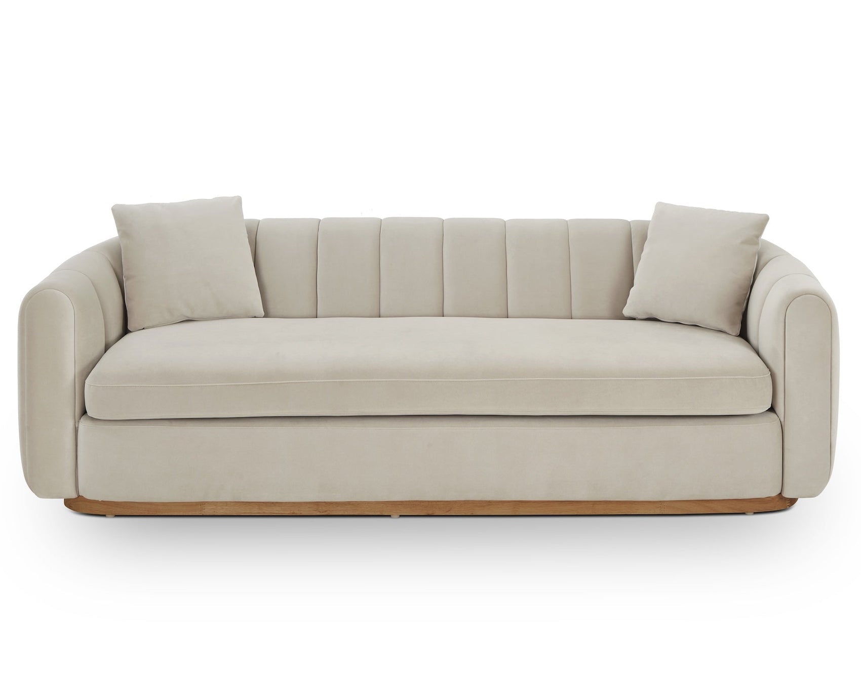 Arles Melbourne Stone Velvet & Natural Wood 3 Seater Sofa