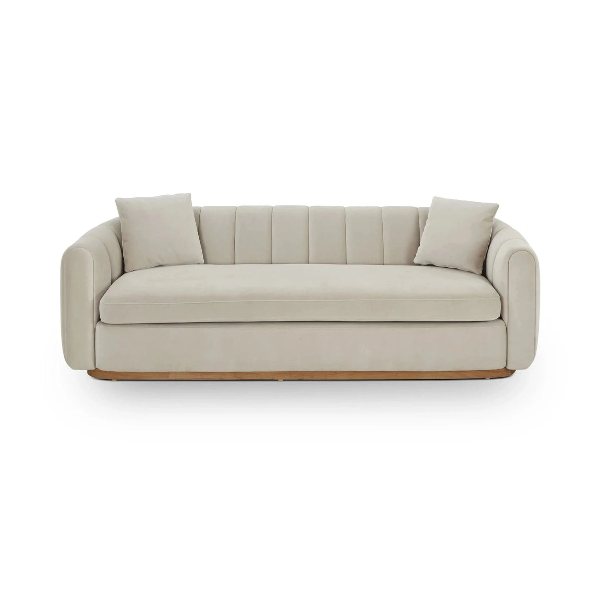 Arles Melbourne Stone Velvet & Natural Wood 3 Seater Sofa
