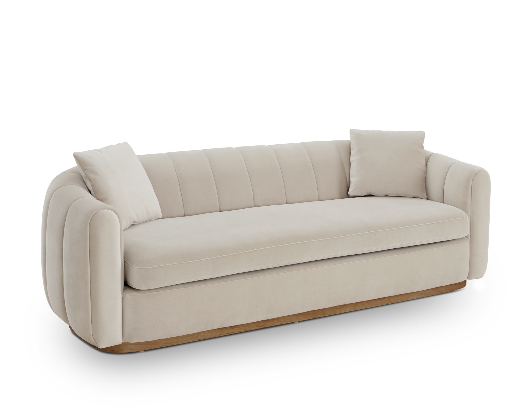 Arles 3 Seater Sofa - Melbourne Stone Velvet & Natural Wood