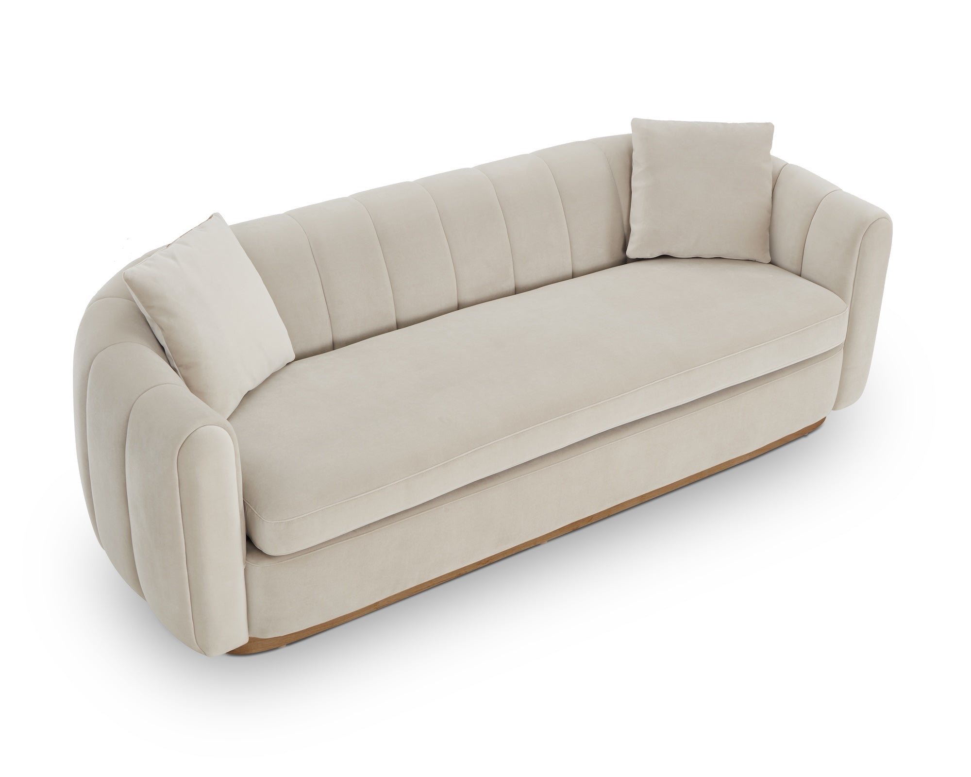 Arles 3 Seater Sofa - Melbourne Stone Velvet & Natural Wood