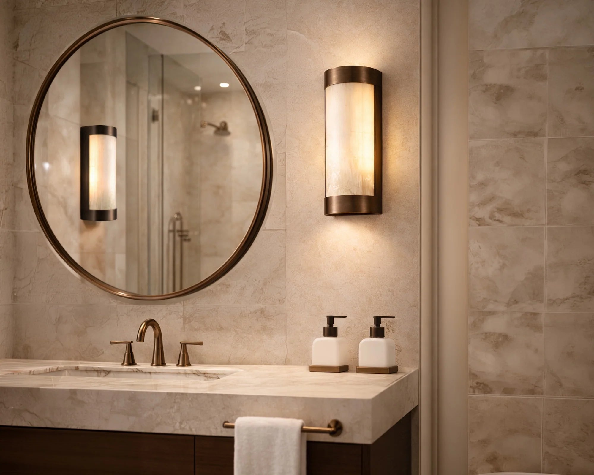 Vetra Natural Selenite Stone & Brushed Bronze Wall Light