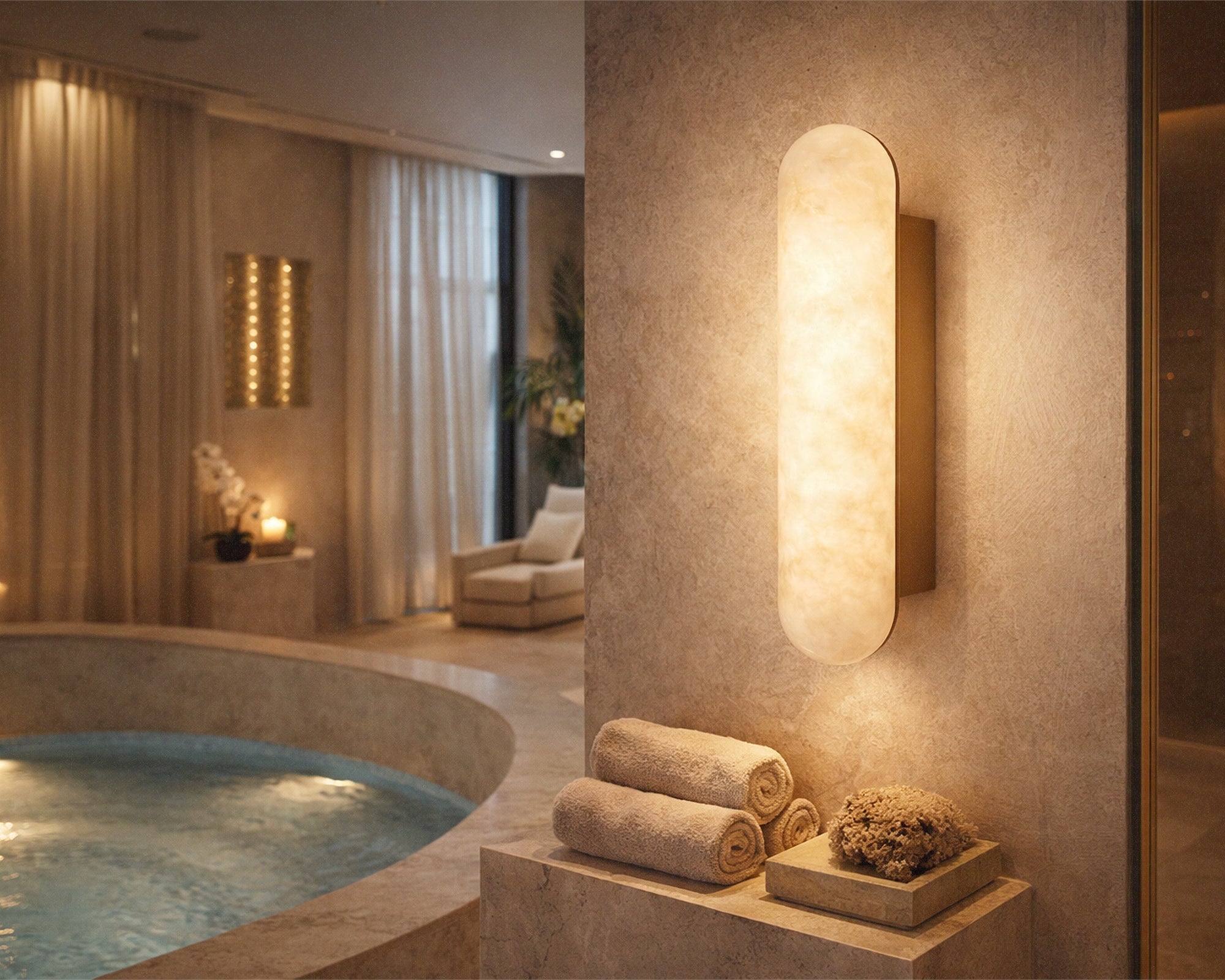 Alura IP44 Wall Light - Alabaster & Brushed Brass