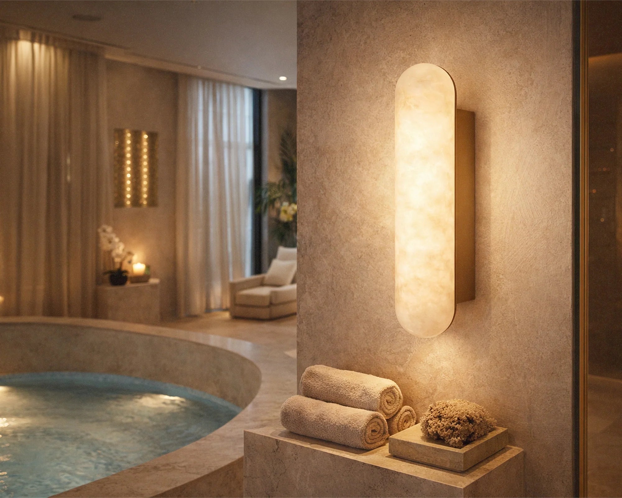 Alura Alabaster & Brushed Brass Wall Light